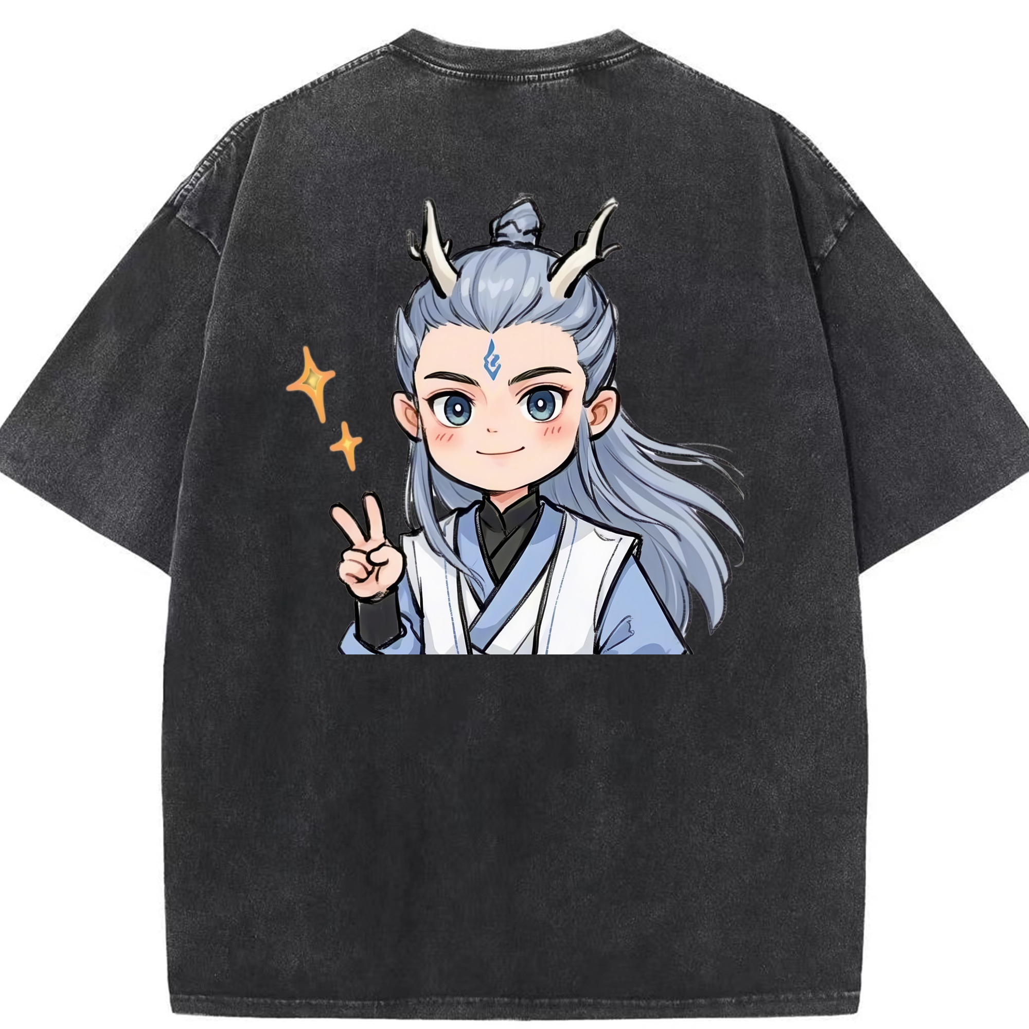 （画像用） Ne Zha 2 ナタ 魔童の大暴れ 綿100% ヴィンテージ風 半袖Tシャツ（背面プリント）