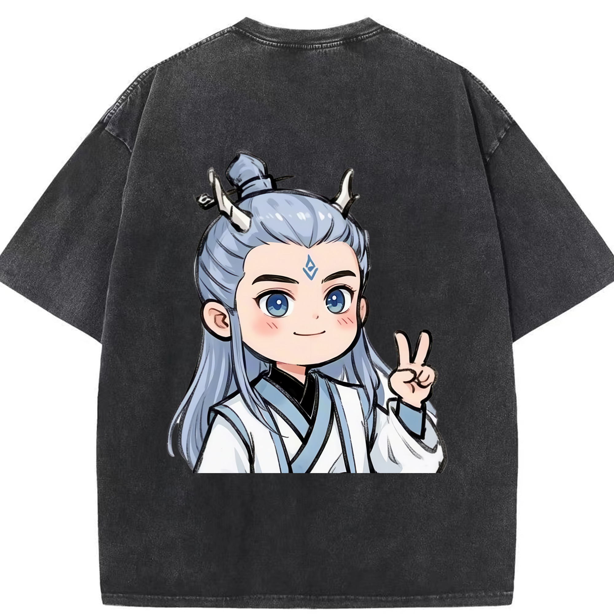 （画像用） Ne Zha 2 ナタ 魔童の大暴れ 綿100% ヴィンテージ風 半袖Tシャツ（背面プリント）