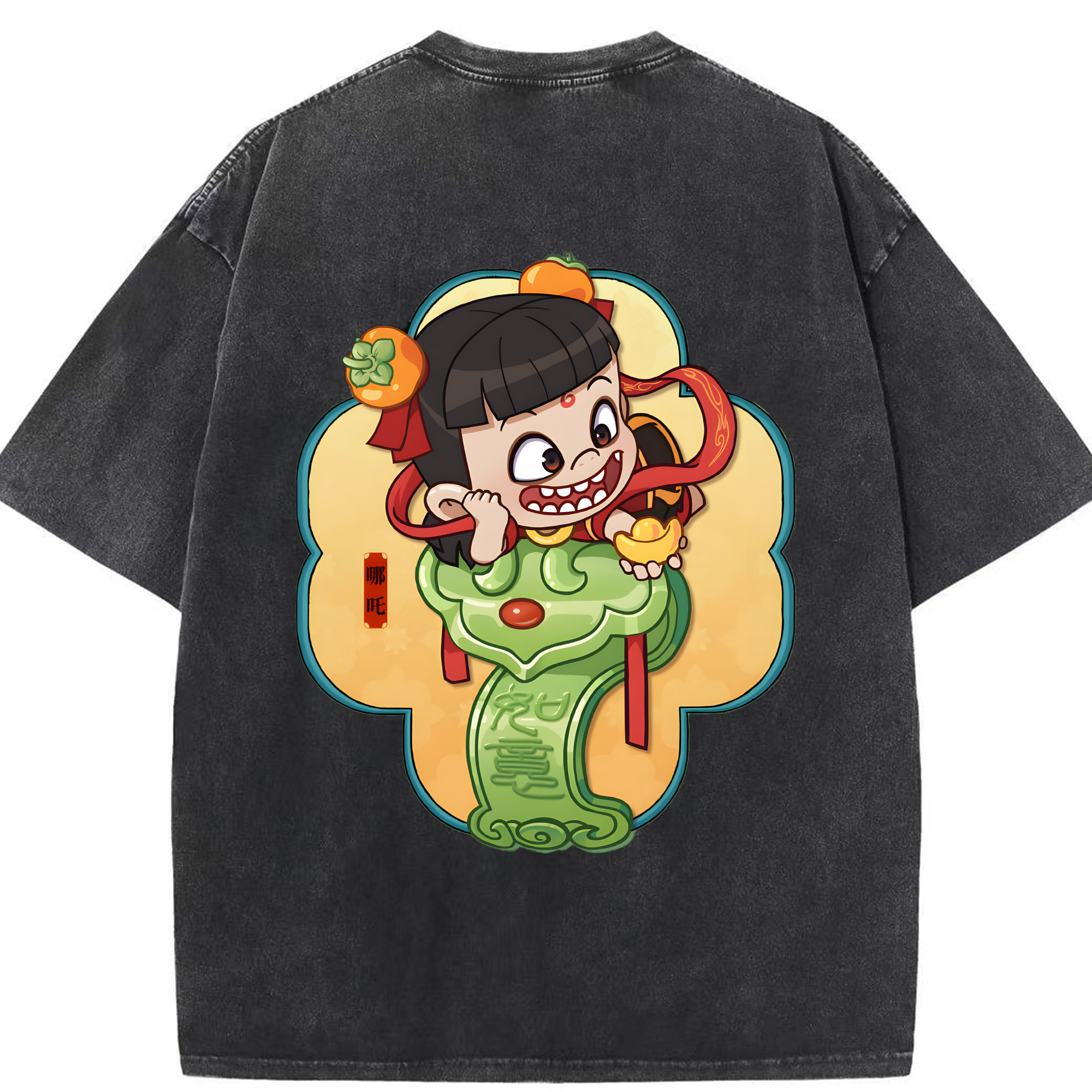 （画像用） Ne Zha 2 ナタ 魔童の大暴れ 綿100% ヴィンテージ風 半袖Tシャツ（背面プリント）