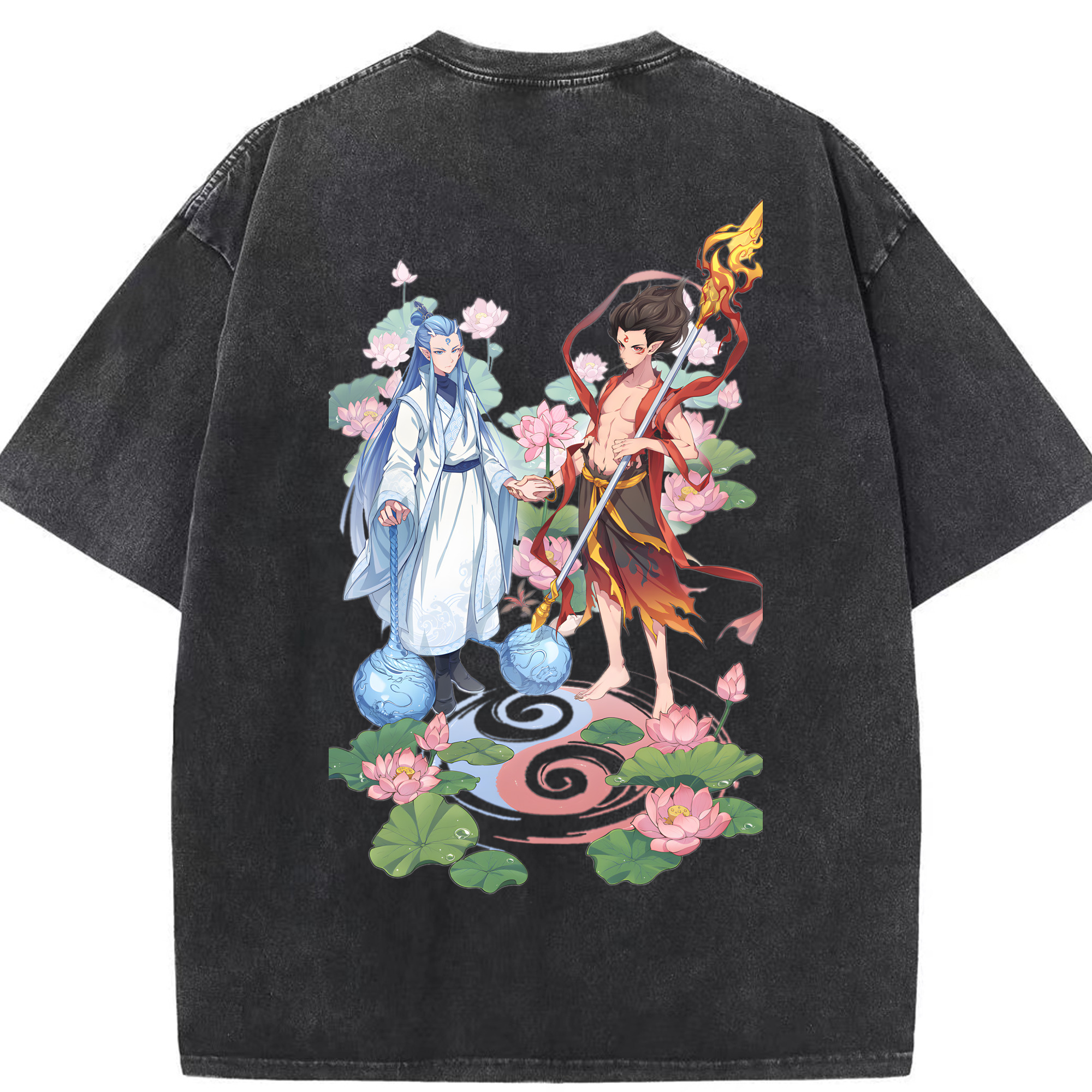 （画像用） Ne Zha 2 ナタ 魔童の大暴れ 綿100% ヴィンテージ風 半袖Tシャツ（背面プリント）