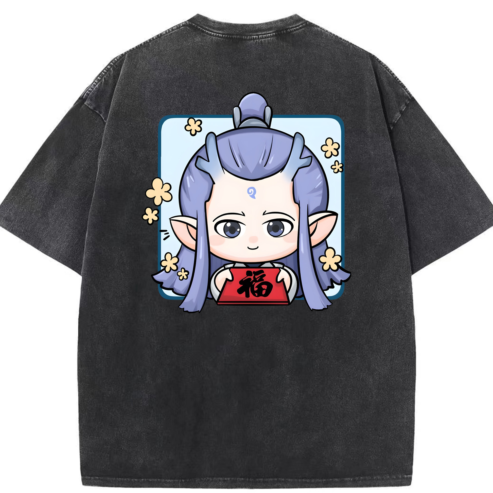 （画像用） Ne Zha 2 ナタ 魔童の大暴れ 綿100% ヴィンテージ風 半袖Tシャツ（背面プリント）