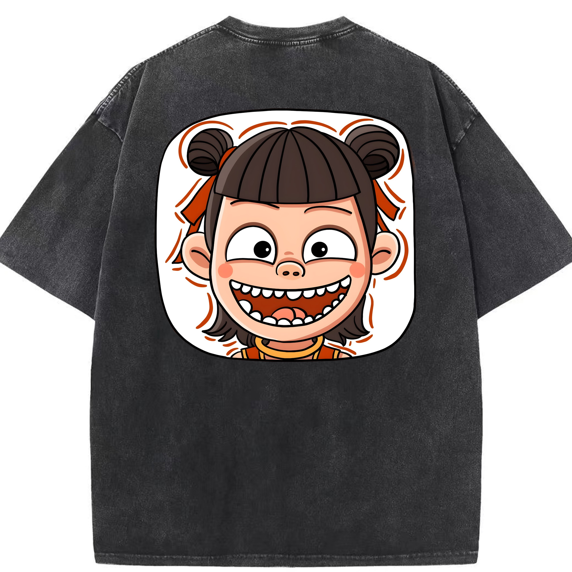 （画像用） Ne Zha 2 ナタ 魔童の大暴れ 綿100% ヴィンテージ風 半袖Tシャツ（背面プリント）