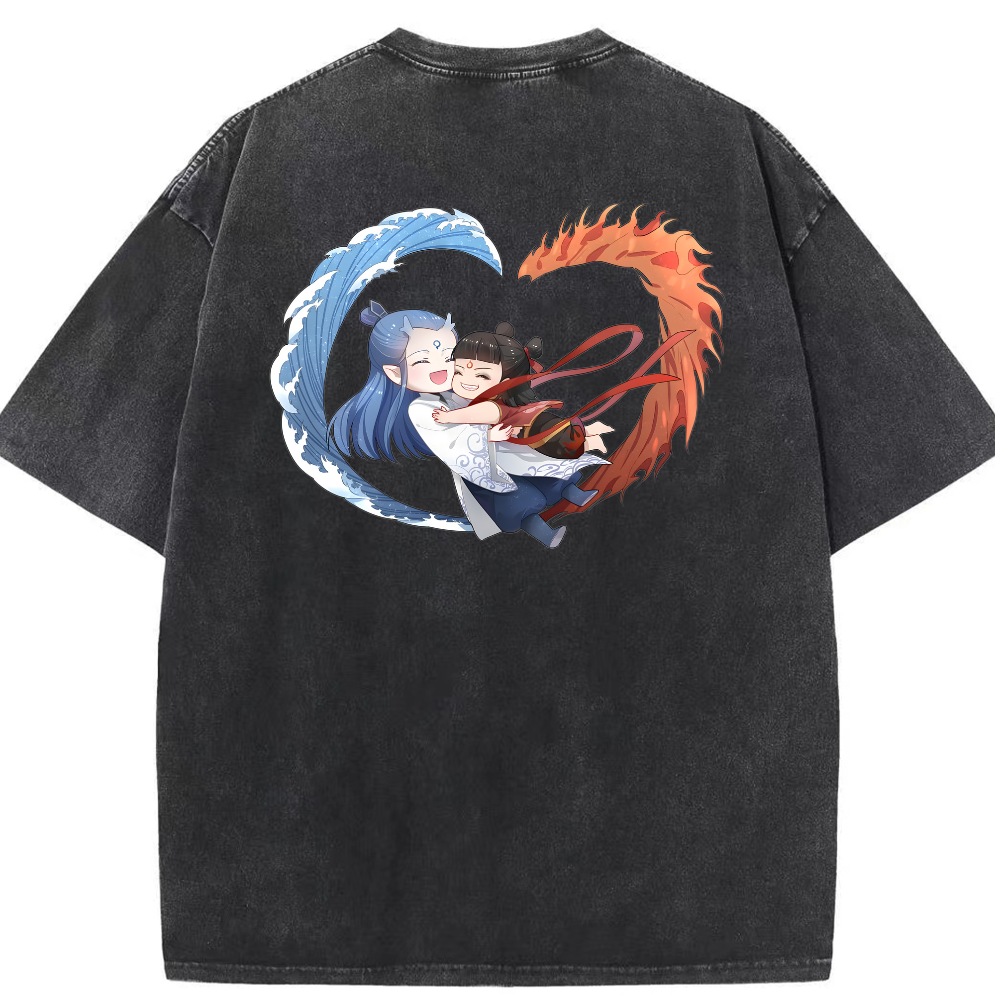 （画像用） Ne Zha 2 ナタ 魔童の大暴れ 綿100% ヴィンテージ風 半袖Tシャツ（背面プリント）