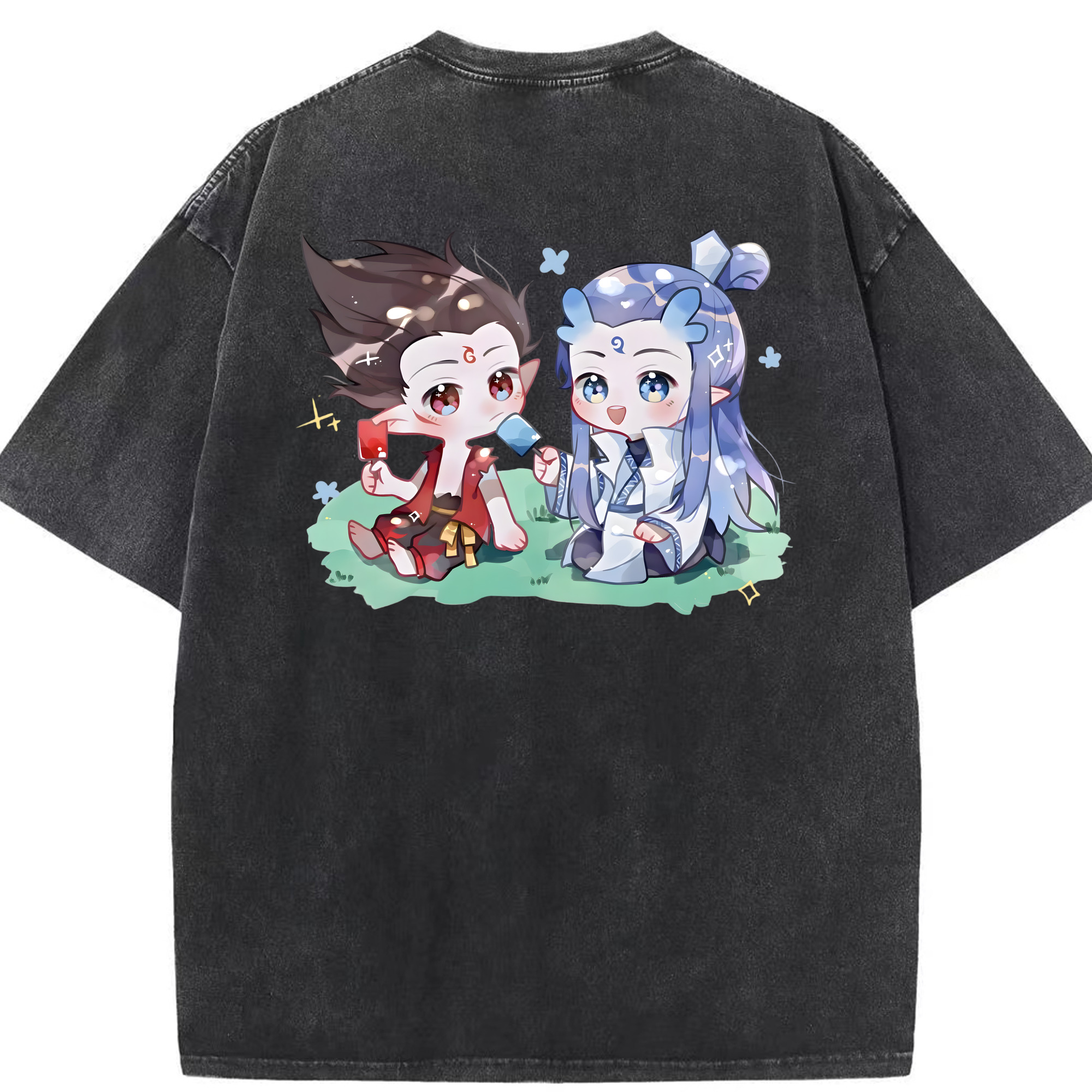 （画像用） Ne Zha 2 ナタ 魔童の大暴れ 綿100% ヴィンテージ風 半袖Tシャツ（背面プリント）