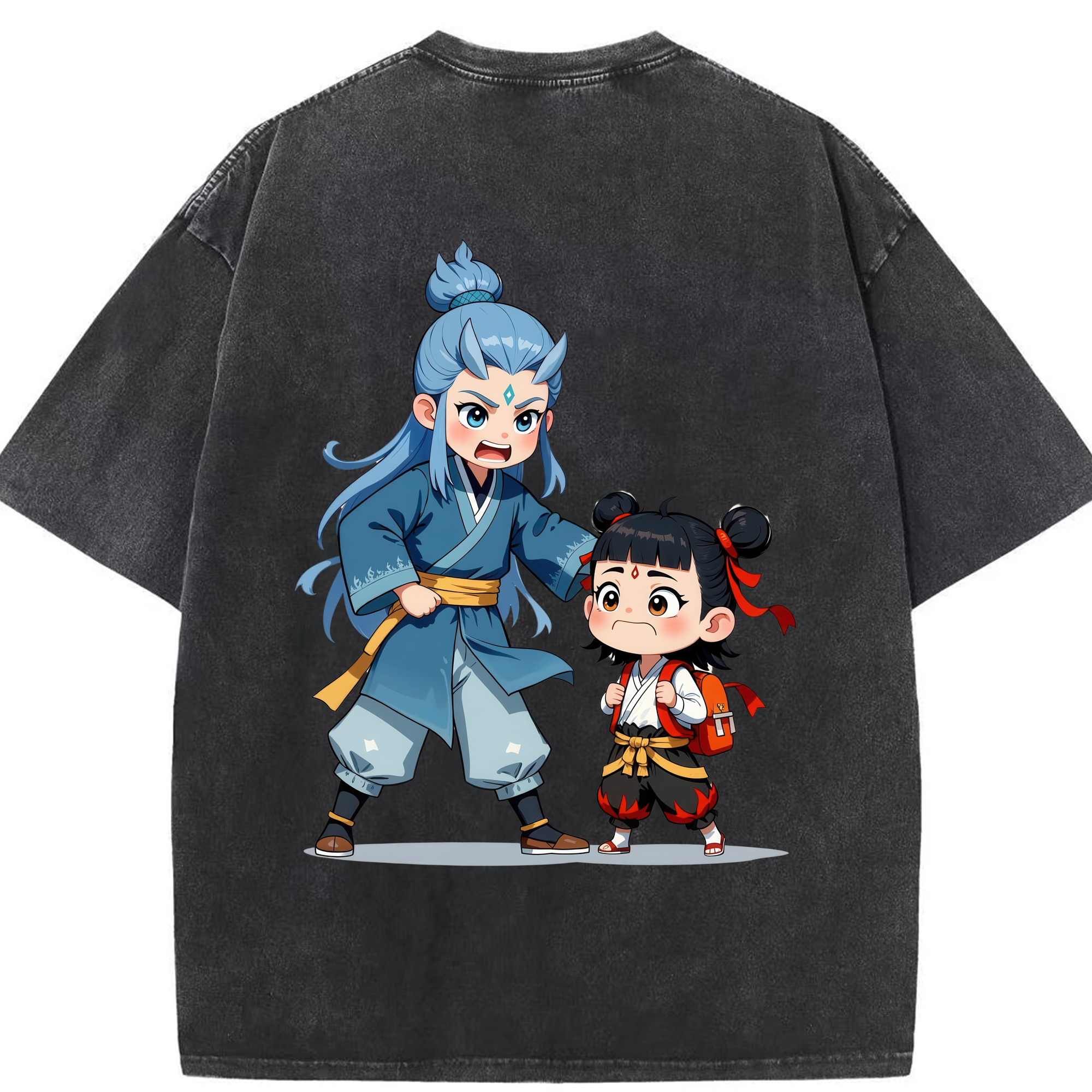 （画像用） Ne Zha 2 ナタ 魔童の大暴れ 綿100% ヴィンテージ風 半袖Tシャツ（背面プリント）