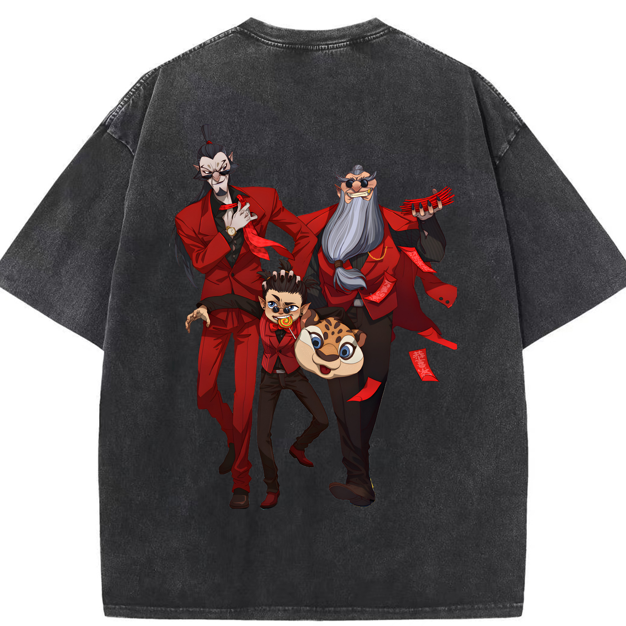 （画像用） Ne Zha 2 ナタ 魔童の大暴れ 綿100% ヴィンテージ風 半袖Tシャツ（背面プリント）