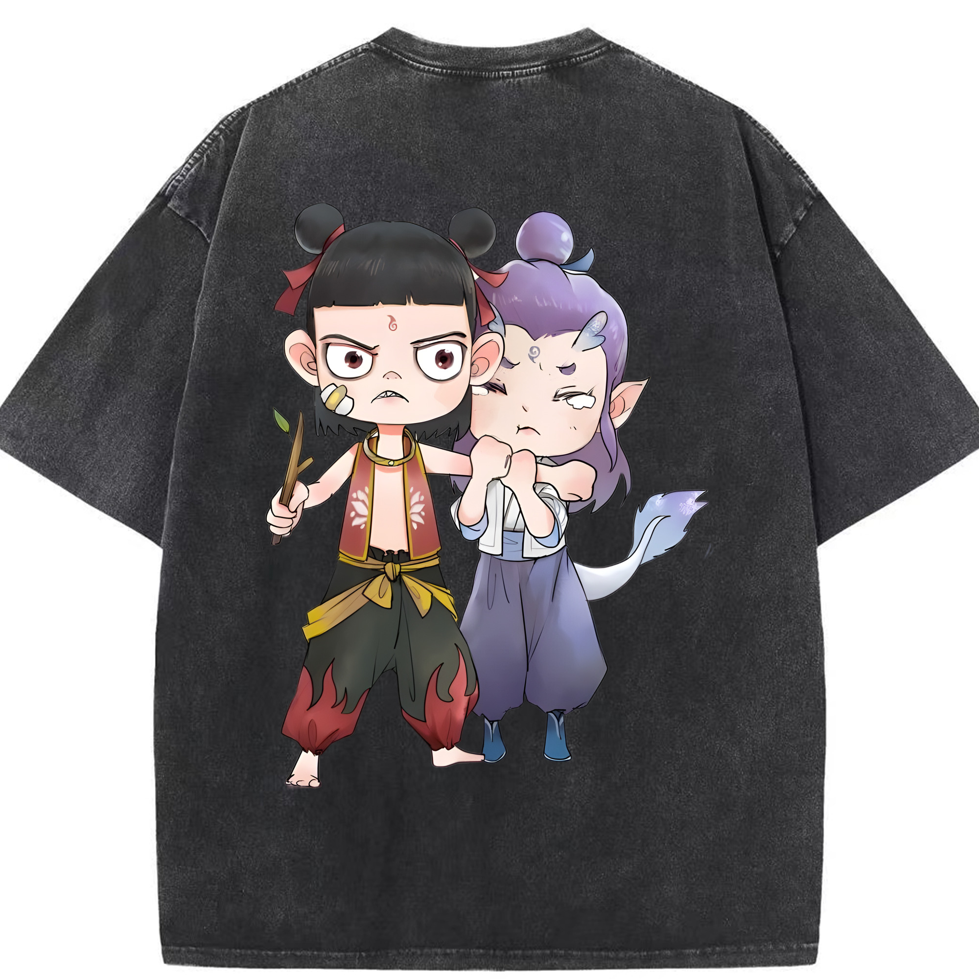 （画像用） Ne Zha 2 ナタ 魔童の大暴れ 綿100% ヴィンテージ風 半袖Tシャツ（背面プリント）