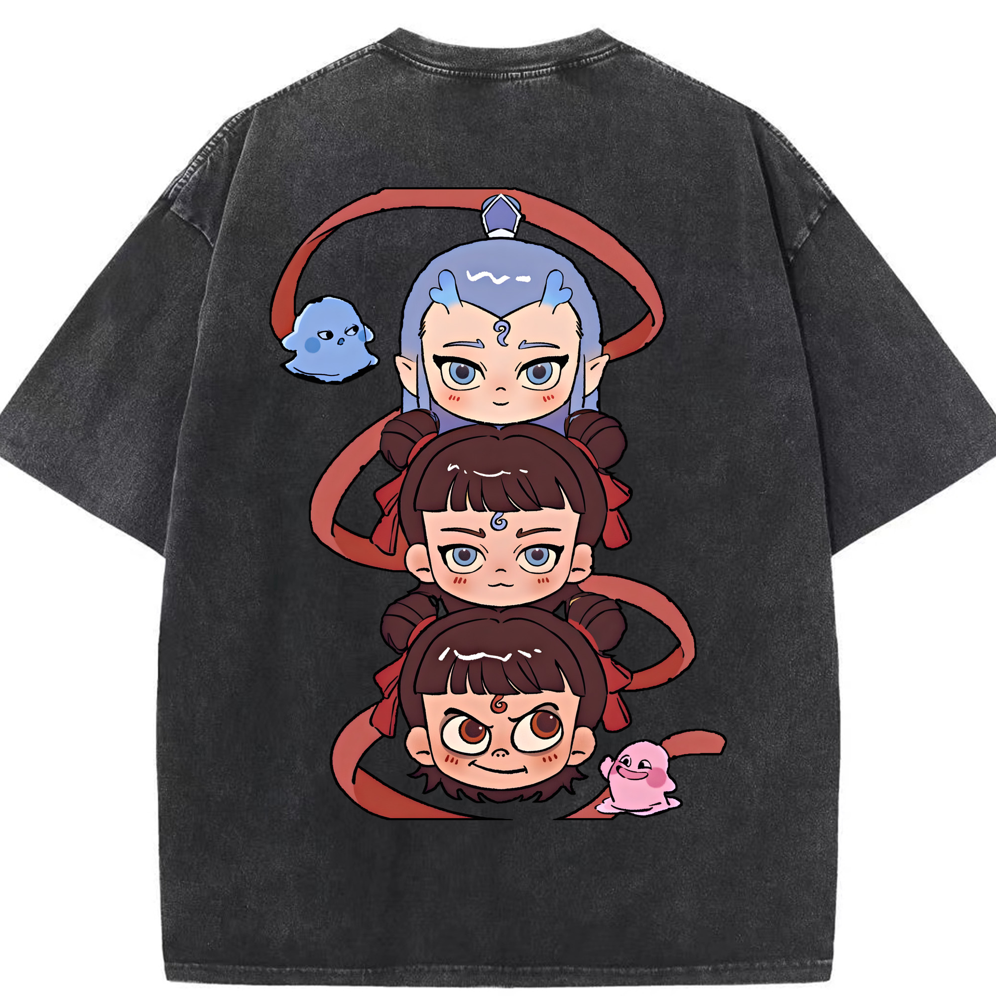 （画像用） Ne Zha 2 ナタ 魔童の大暴れ 綿100% ヴィンテージ風 半袖Tシャツ（背面プリント）
