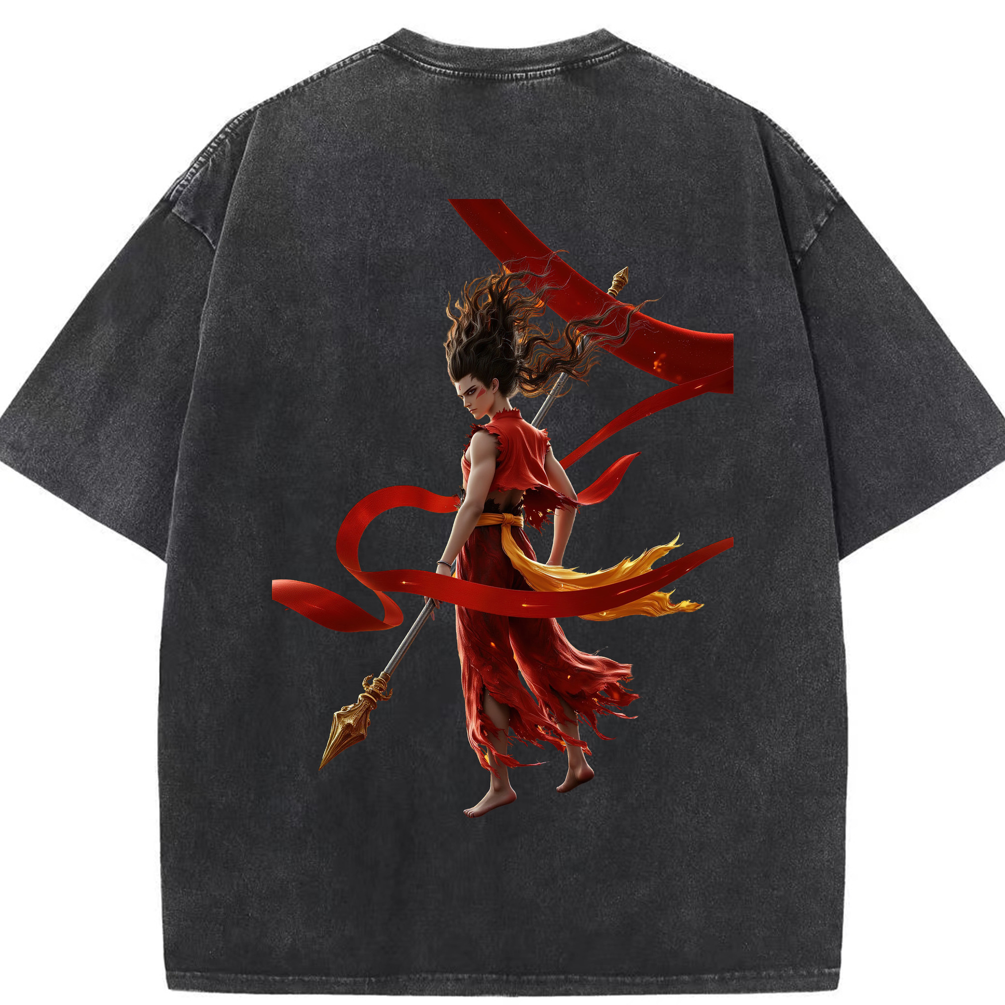 （画像用） Ne Zha 2 ナタ 魔童の大暴れ 綿100% ヴィンテージ風 半袖Tシャツ（背面プリント）