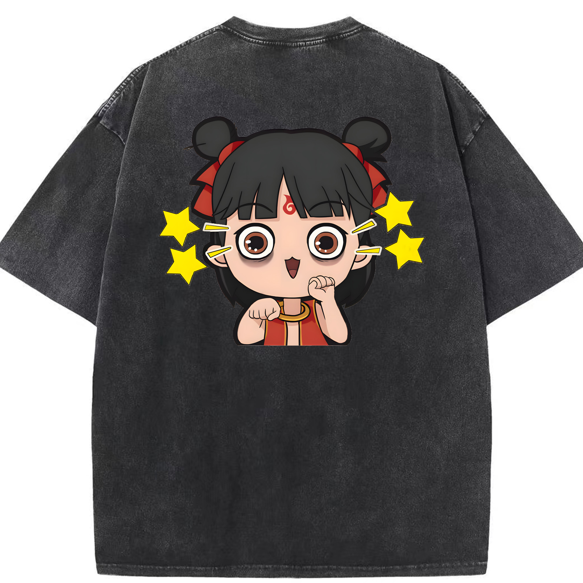 （画像用） Ne Zha 2 ナタ 魔童の大暴れ 綿100% ヴィンテージ風 半袖Tシャツ（背面プリント）