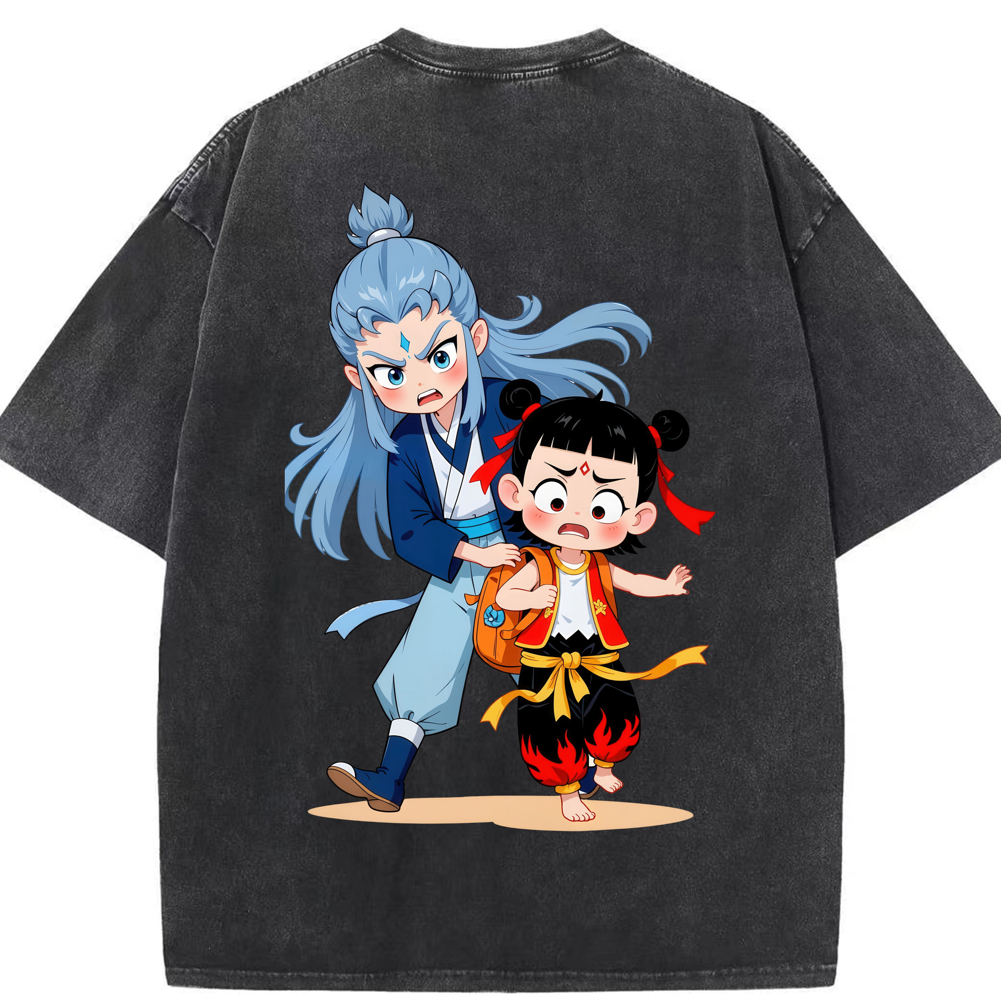 （画像用） Ne Zha 2 ナタ 魔童の大暴れ 綿100% ヴィンテージ風 半袖Tシャツ（背面プリント）