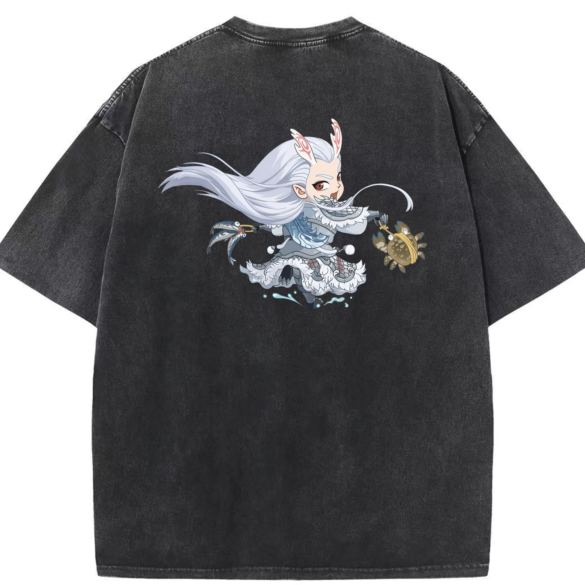 （画像用） Ne Zha 2 ナタ 魔童の大暴れ 綿100% ヴィンテージ風 半袖Tシャツ（背面プリント）