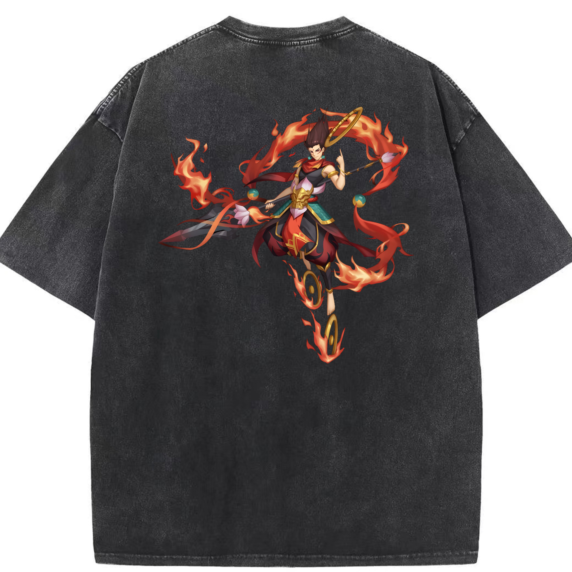 （画像用） Ne Zha 2 ナタ 魔童の大暴れ 綿100% ヴィンテージ風 半袖Tシャツ（背面プリント）