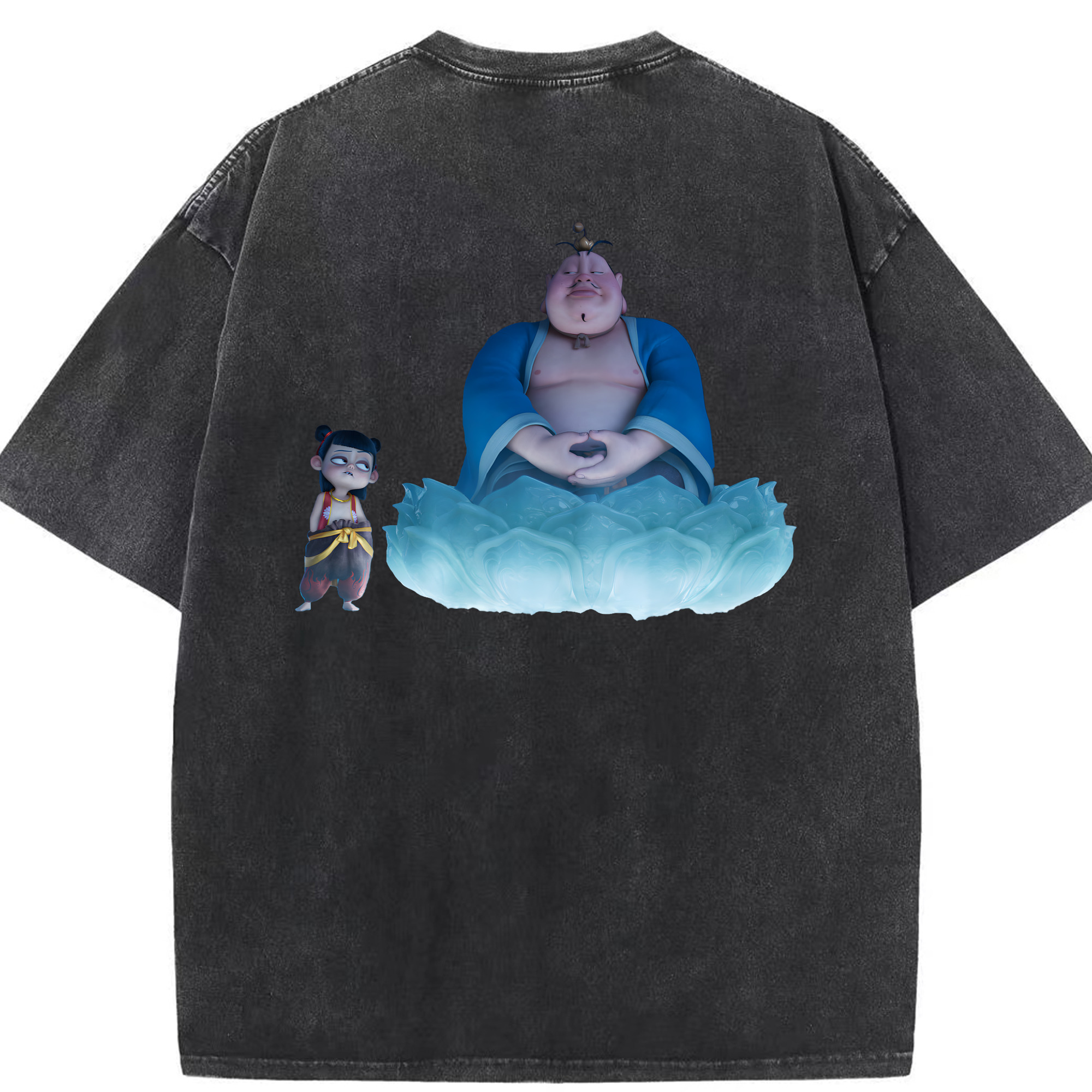 （画像用） Ne Zha 2 ナタ 魔童の大暴れ 綿100% ヴィンテージ風 半袖Tシャツ（背面プリント）