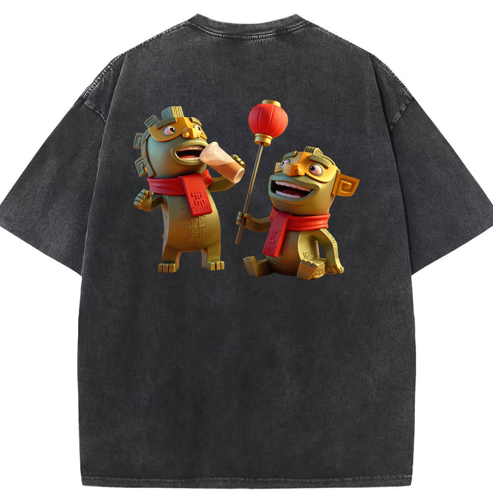（画像用） Ne Zha 2 ナタ 魔童の大暴れ 綿100% ヴィンテージ風 半袖Tシャツ（背面プリント）