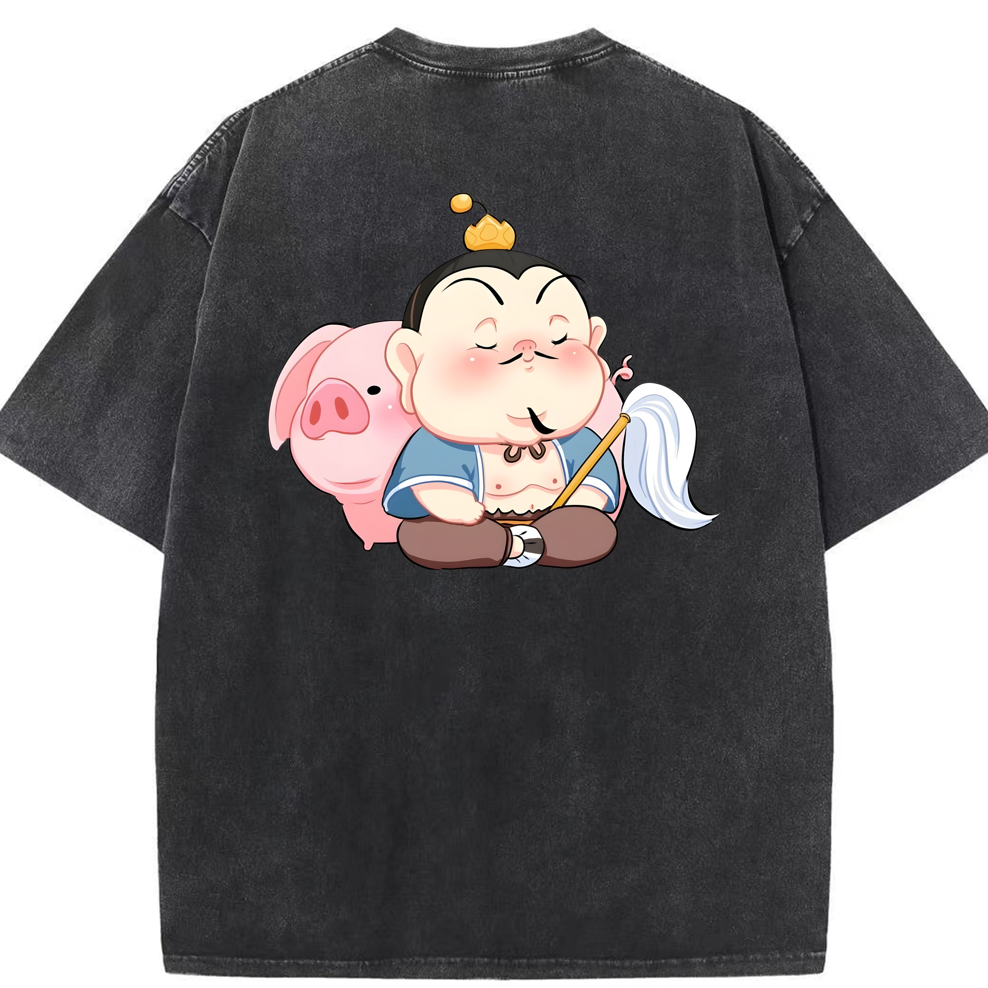 （画像用） Ne Zha 2 ナタ 魔童の大暴れ 綿100% ヴィンテージ風 半袖Tシャツ（背面プリント）