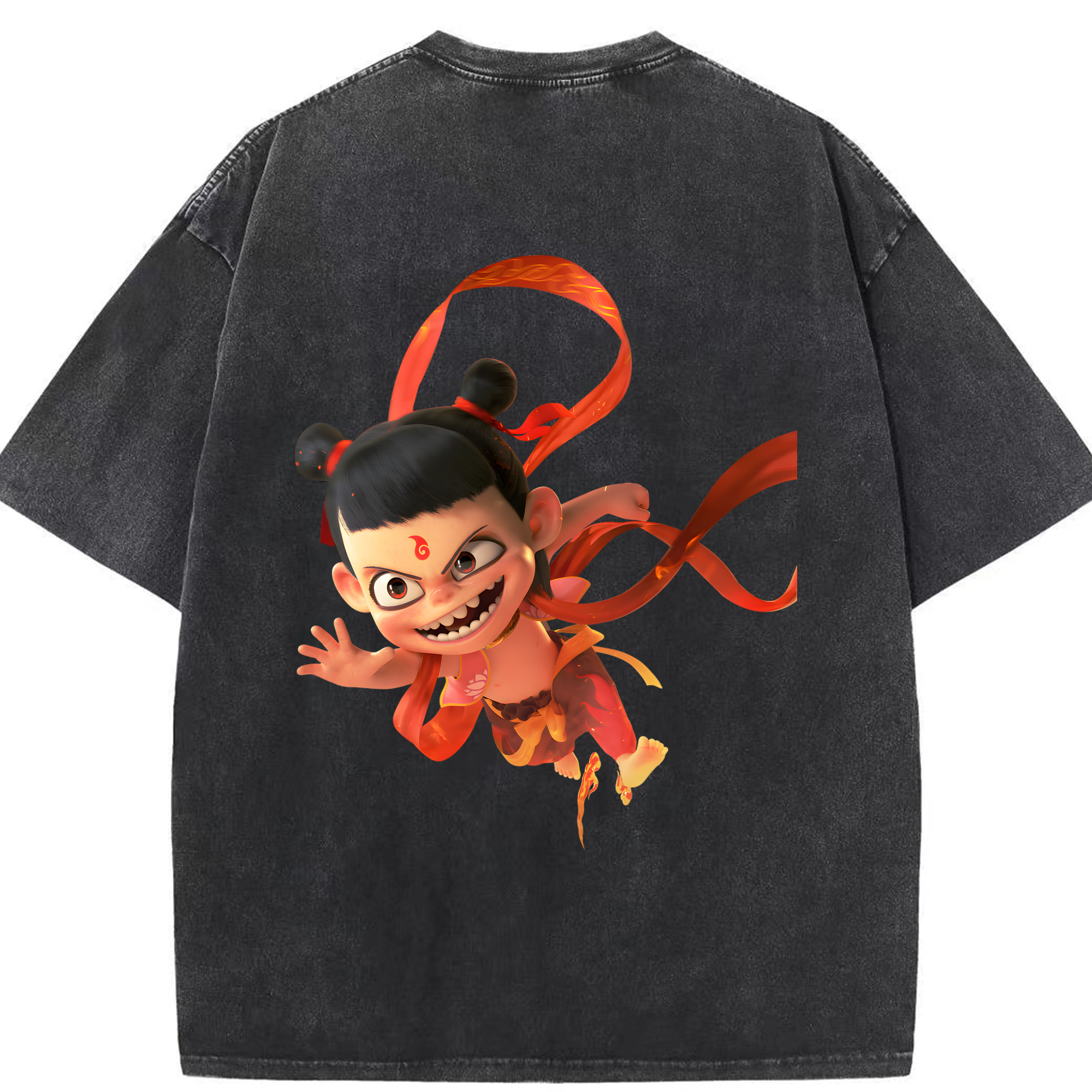 （画像用） Ne Zha 2 ナタ 魔童の大暴れ 綿100% ヴィンテージ風 半袖Tシャツ（背面プリント）