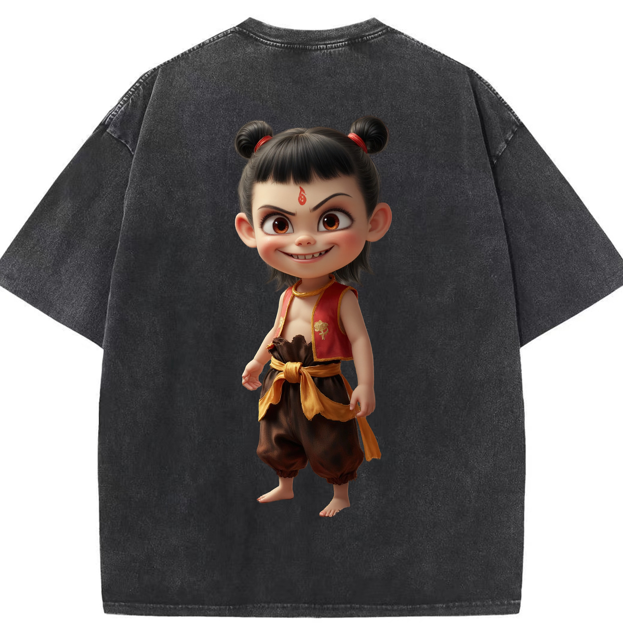 （画像用） Ne Zha 2 ナタ 魔童の大暴れ 綿100% ヴィンテージ風 半袖Tシャツ（背面プリント）