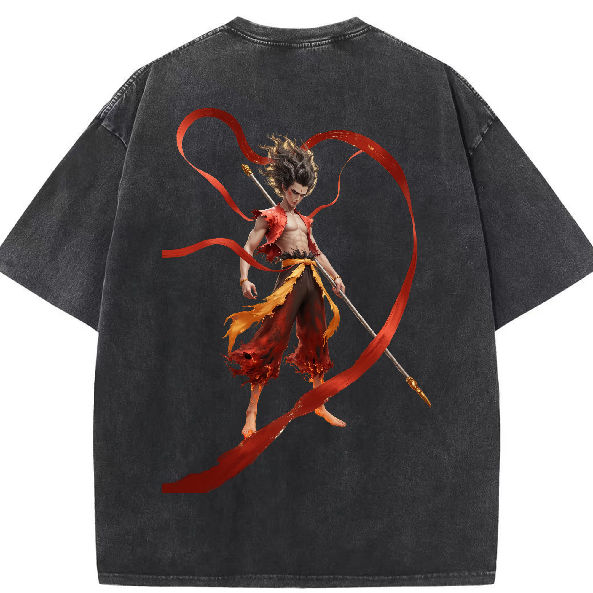 （画像用） Ne Zha 2 ナタ 魔童の大暴れ 綿100% ヴィンテージ風 半袖Tシャツ（背面プリント）