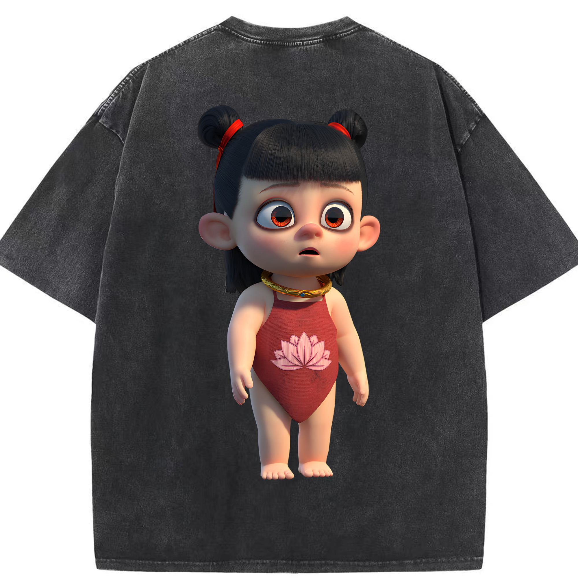 （画像用） Ne Zha 2 ナタ 魔童の大暴れ 綿100% ヴィンテージ風 半袖Tシャツ（背面プリント）