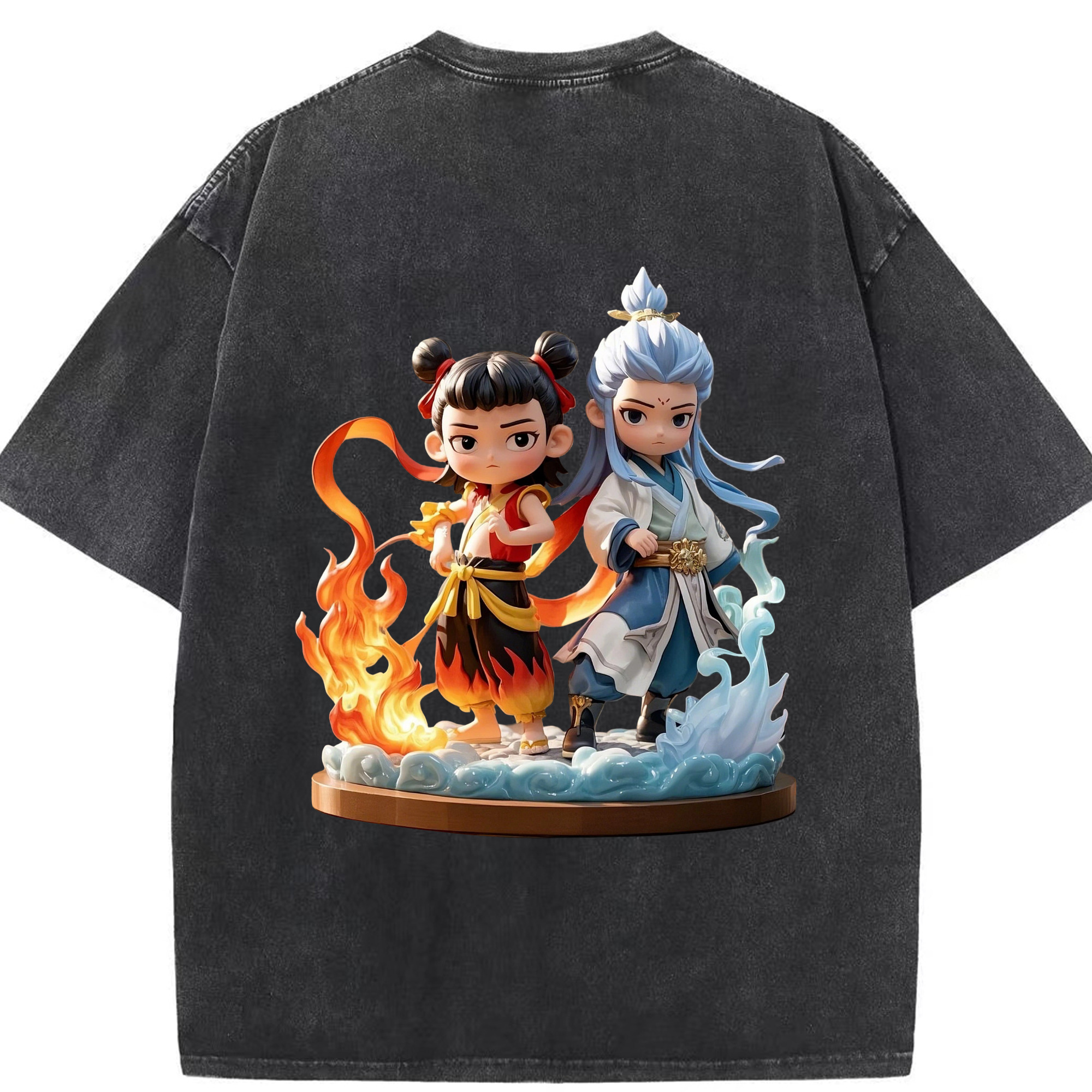 （画像用） Ne Zha 2 ナタ 魔童の大暴れ 綿100% ヴィンテージ風 半袖Tシャツ（背面プリント）