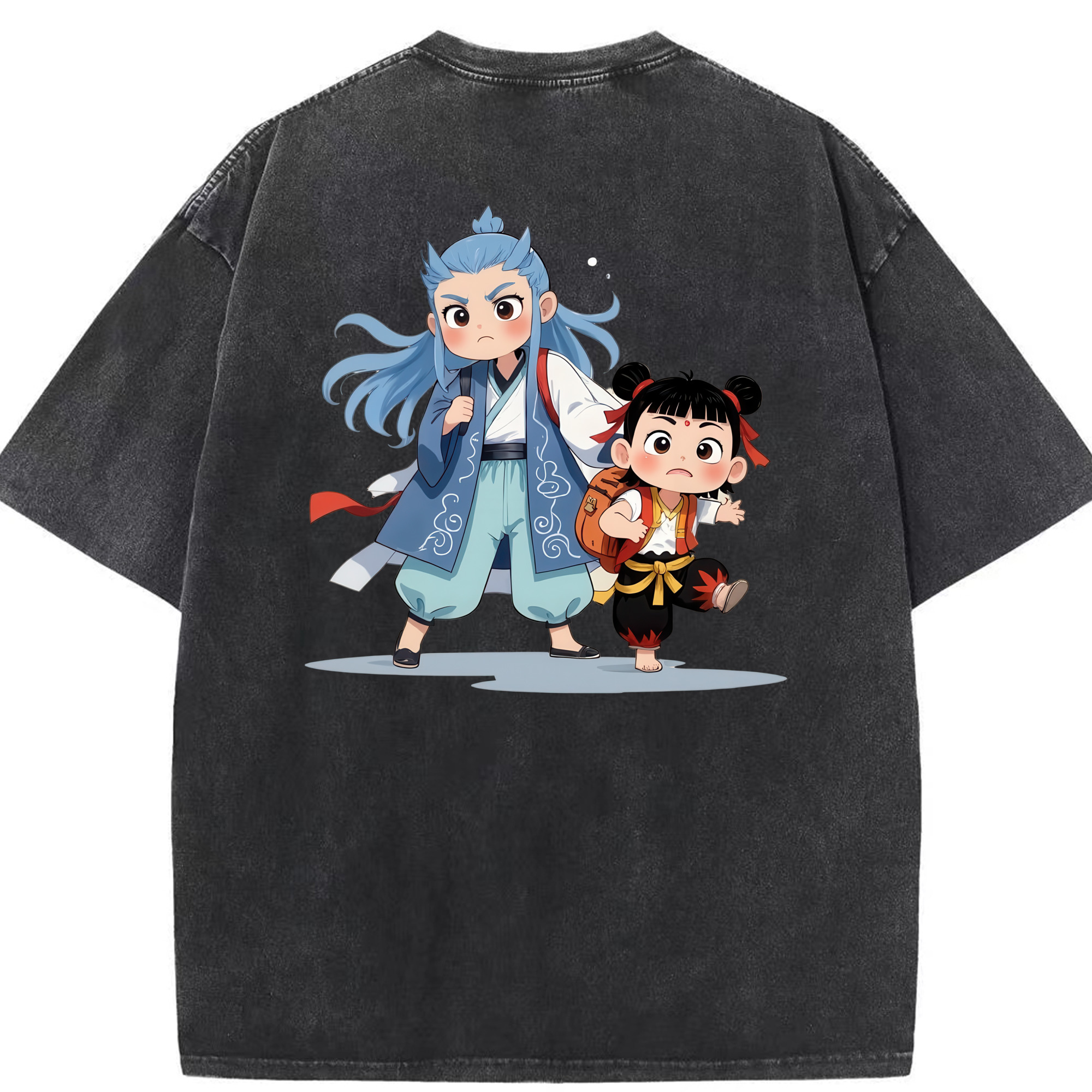 （画像用） Ne Zha 2 ナタ 魔童の大暴れ 綿100% ヴィンテージ風 半袖Tシャツ（背面プリント）