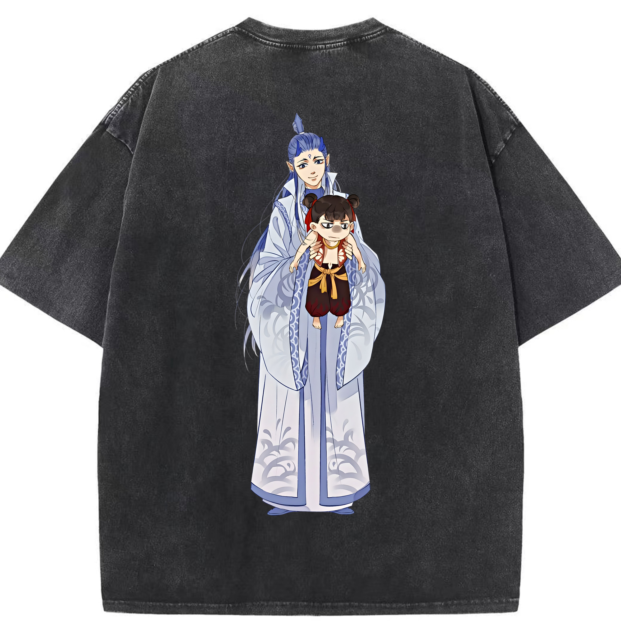 （画像用） Ne Zha 2 ナタ 魔童の大暴れ 綿100% ヴィンテージ風 半袖Tシャツ（背面プリント）