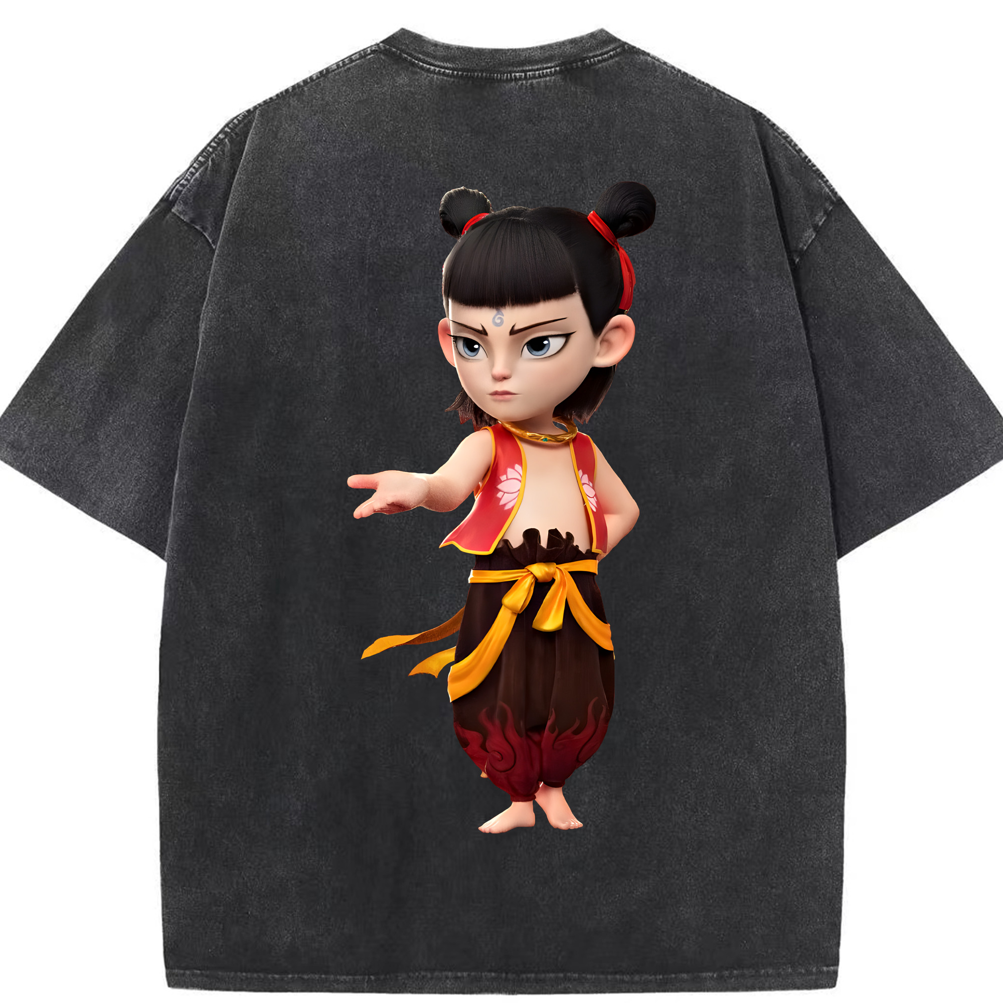 （画像用） Ne Zha 2 ナタ 魔童の大暴れ 綿100% ヴィンテージ風 半袖Tシャツ（背面プリント）