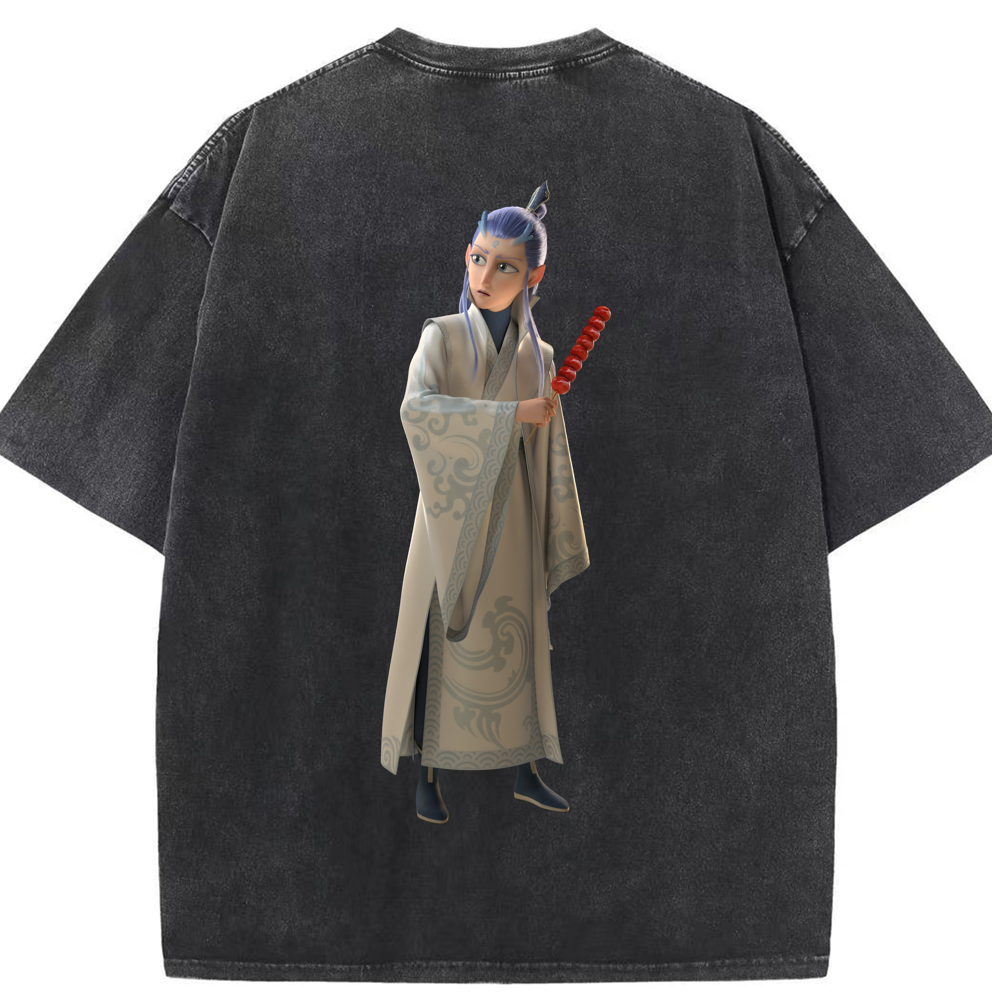 （画像用） Ne Zha 2 ナタ 魔童の大暴れ 綿100% ヴィンテージ風 半袖Tシャツ（背面プリント）