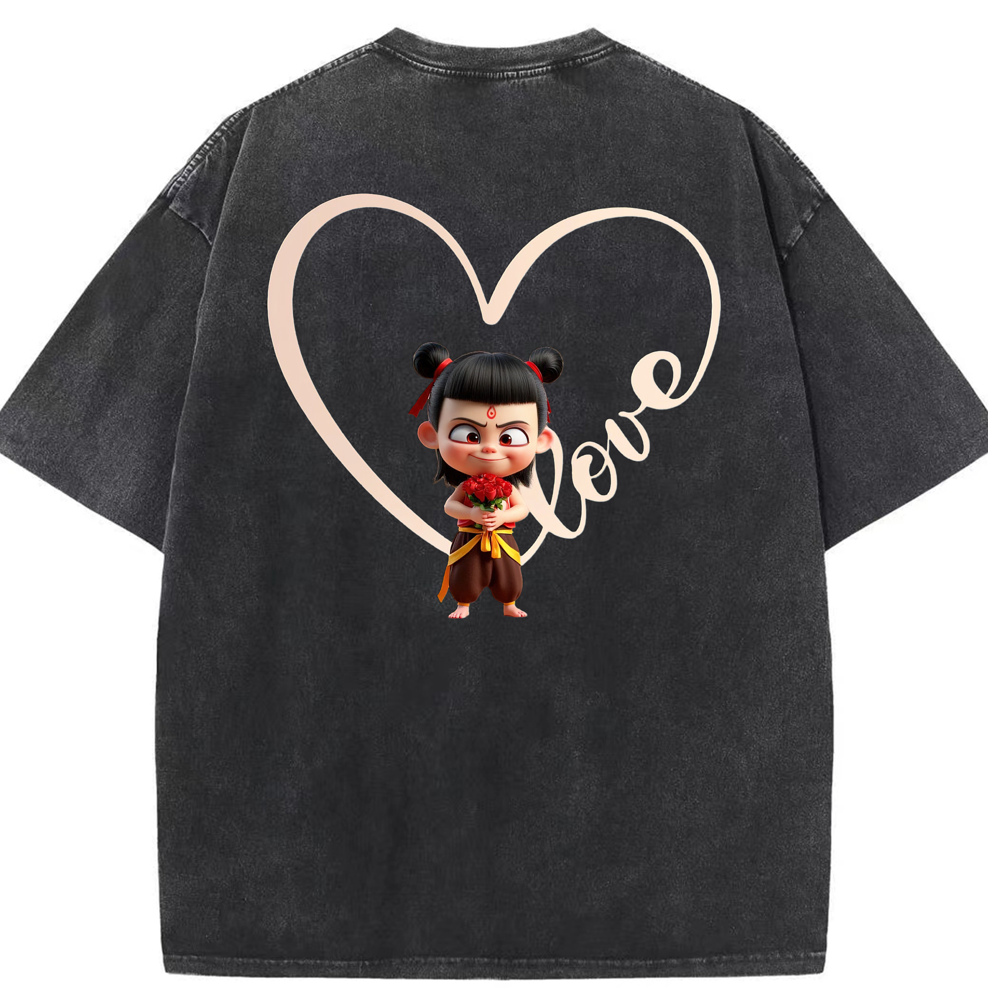 （画像用） Ne Zha 2 ナタ 魔童の大暴れ 綿100% ヴィンテージ風 半袖Tシャツ（背面プリント）