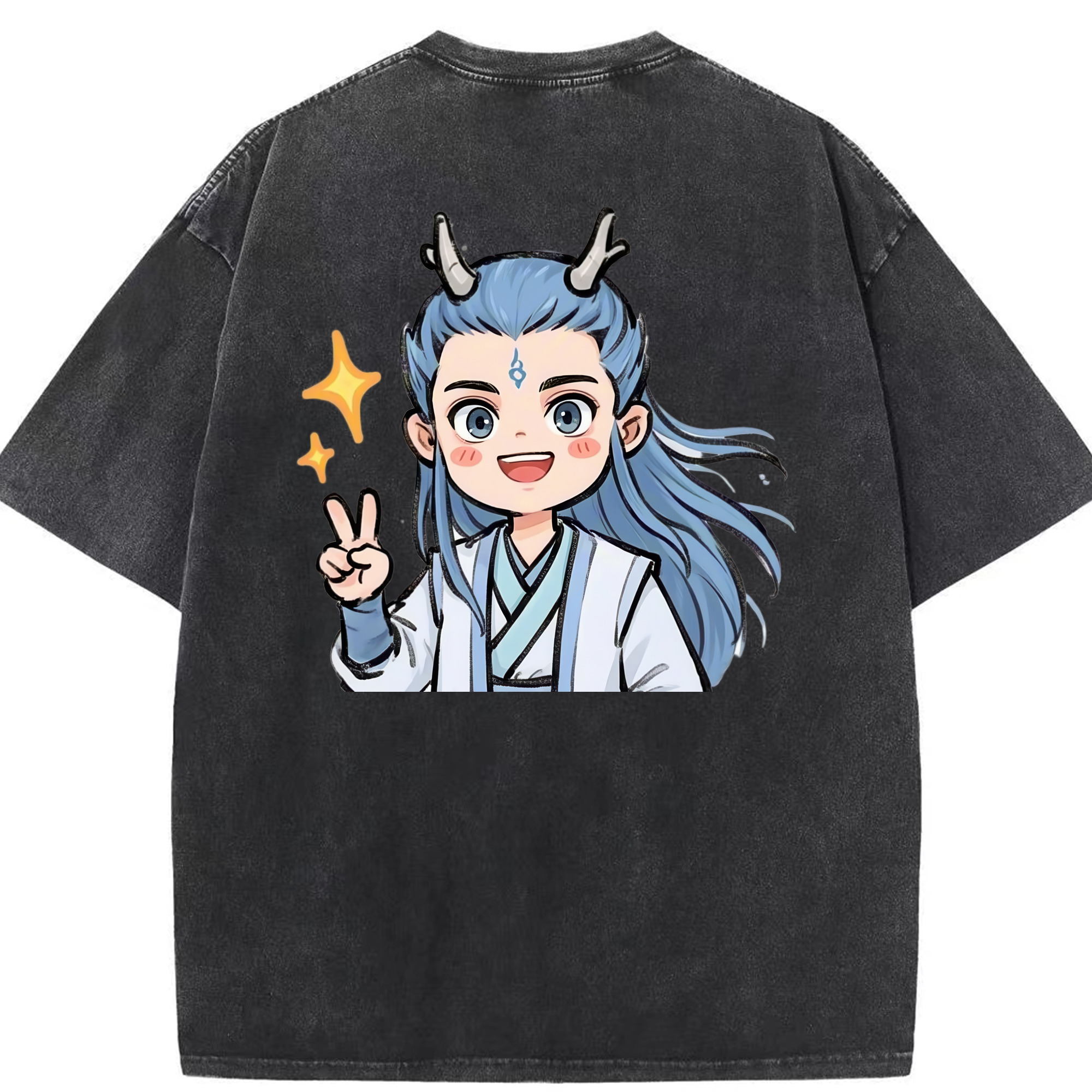 （画像用） Ne Zha 2 ナタ 魔童の大暴れ 綿100% ヴィンテージ風 半袖Tシャツ（背面プリント）