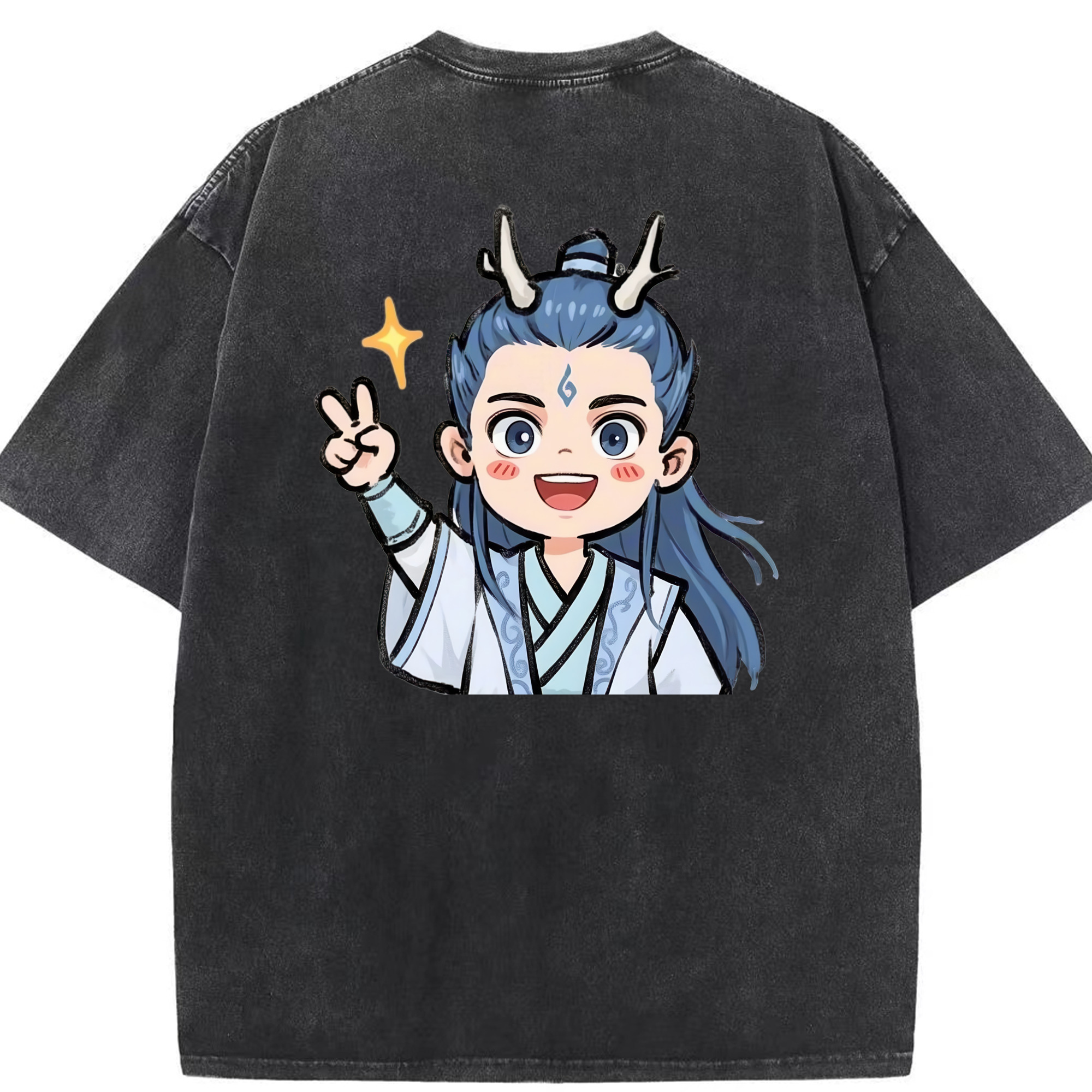 （画像用） Ne Zha 2 ナタ 魔童の大暴れ 綿100% ヴィンテージ風 半袖Tシャツ（背面プリント）
