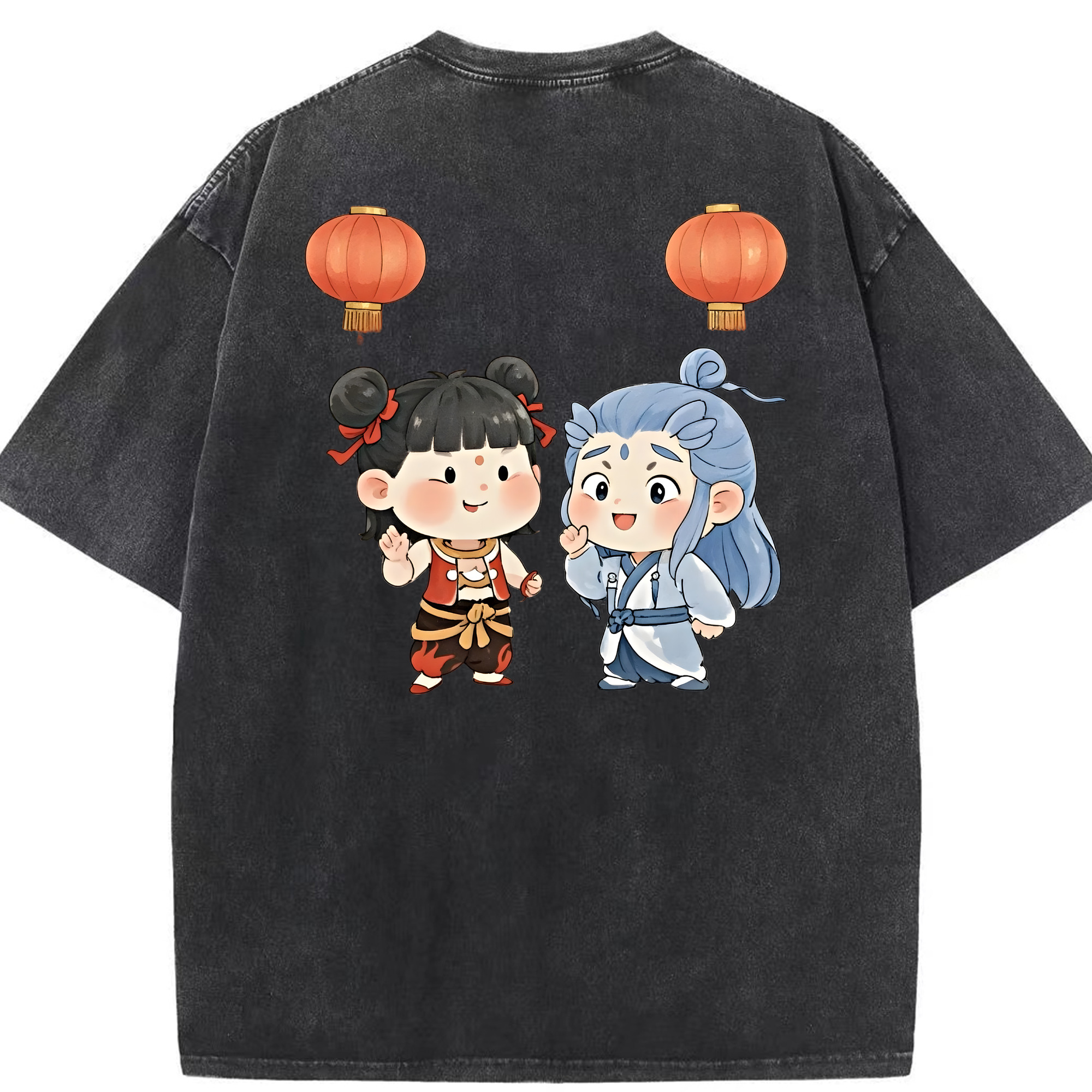 （画像用） Ne Zha 2 ナタ 魔童の大暴れ 綿100% ヴィンテージ風 半袖Tシャツ（背面プリント）