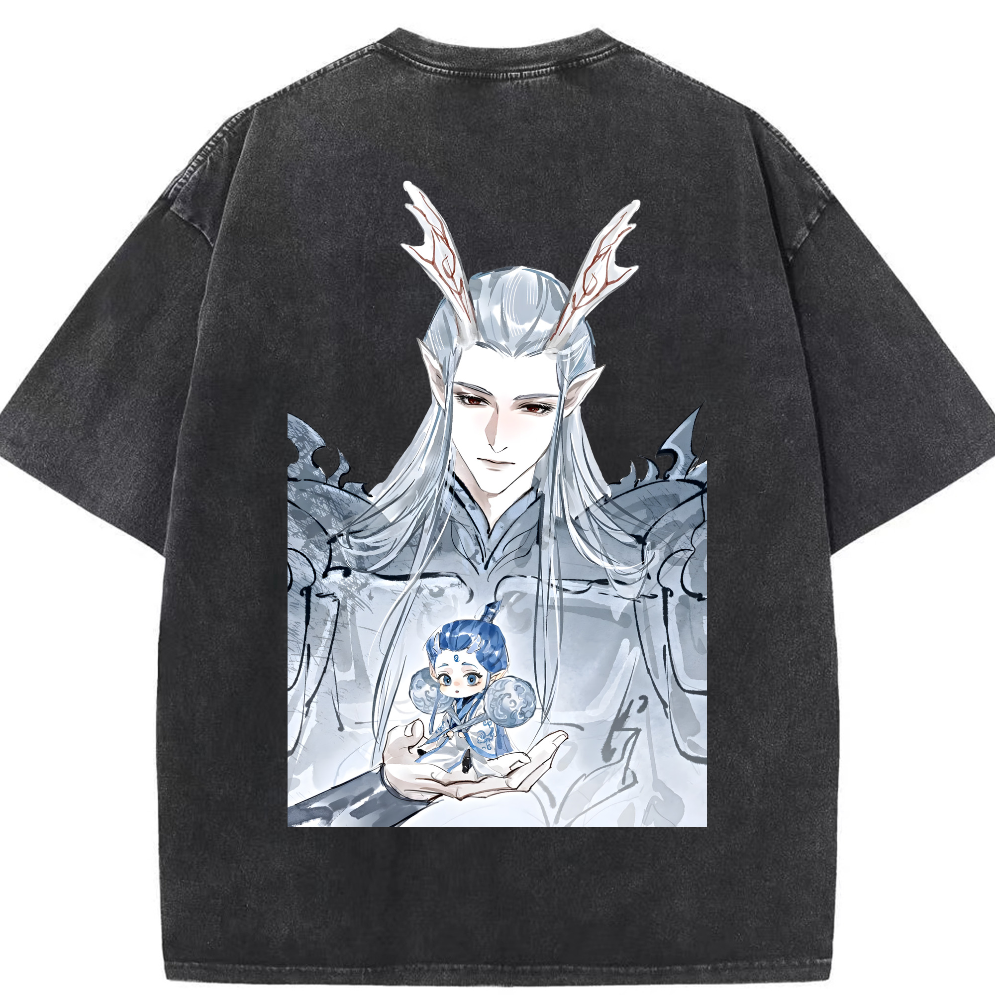 （画像用） Ne Zha 2 ナタ 魔童の大暴れ 綿100% ヴィンテージ風 半袖Tシャツ（背面プリント）