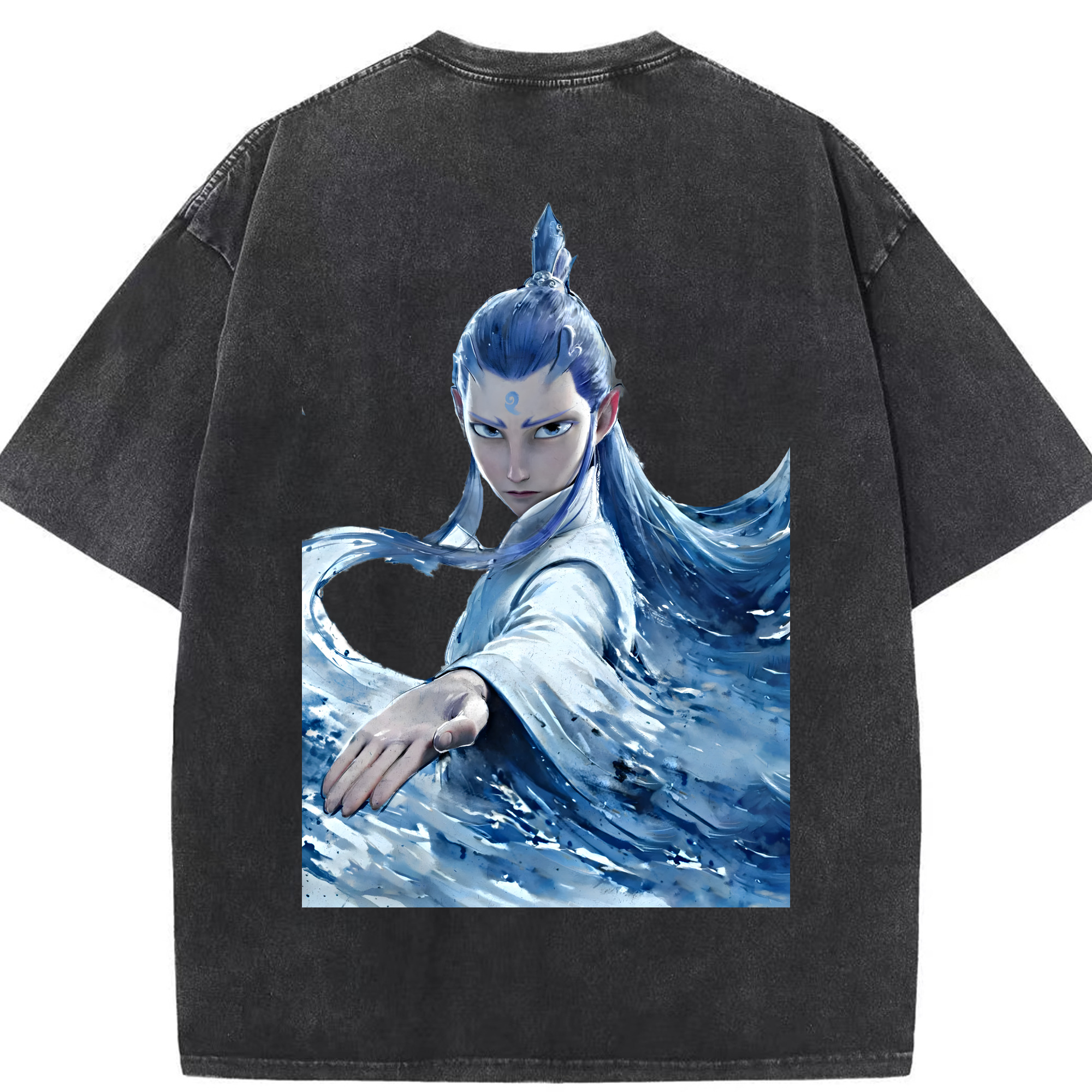 （画像用） Ne Zha 2 ナタ 魔童の大暴れ 綿100% ヴィンテージ風 半袖Tシャツ（背面プリント）