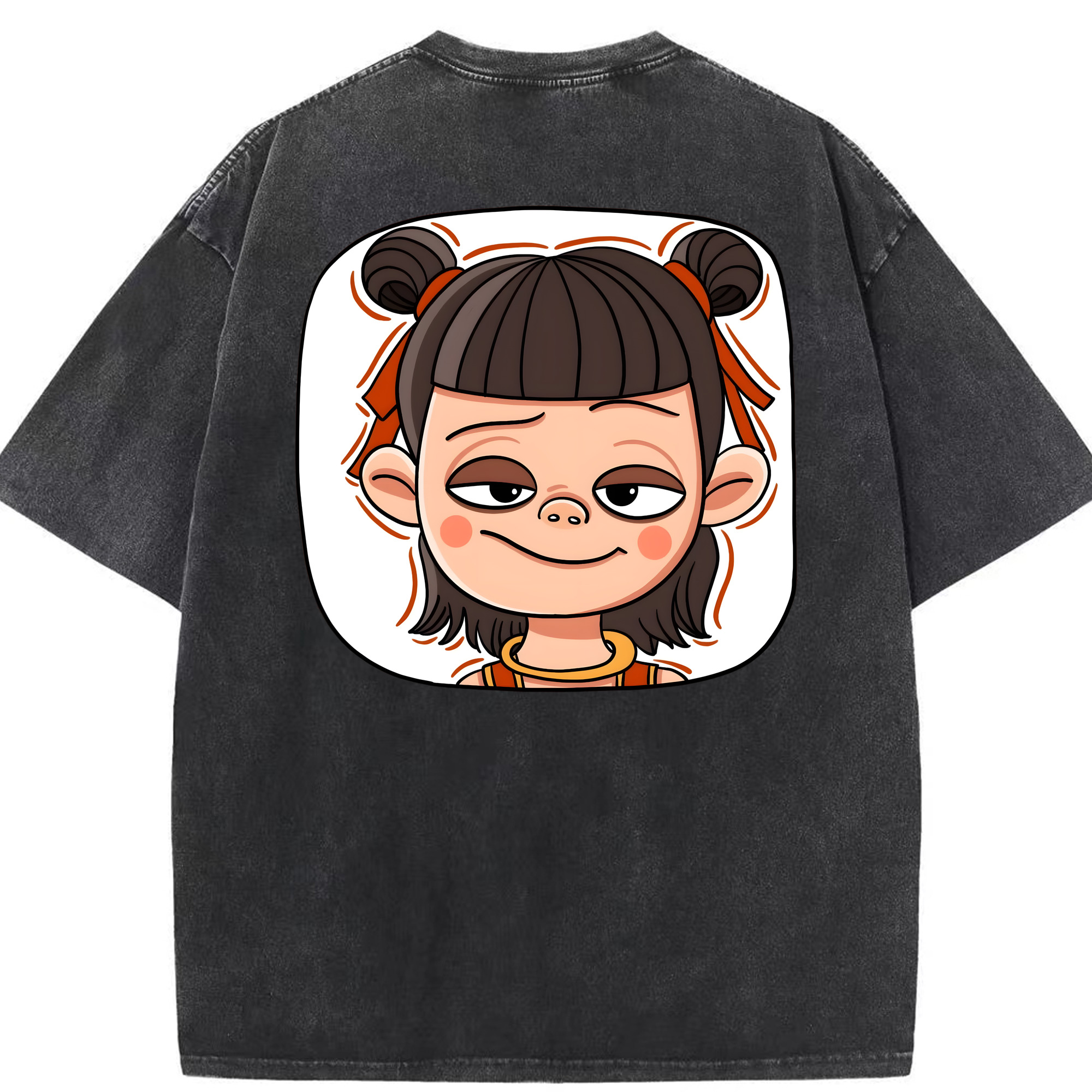（画像用） Ne Zha 2 ナタ 魔童の大暴れ 綿100% ヴィンテージ風 半袖Tシャツ（背面プリント）