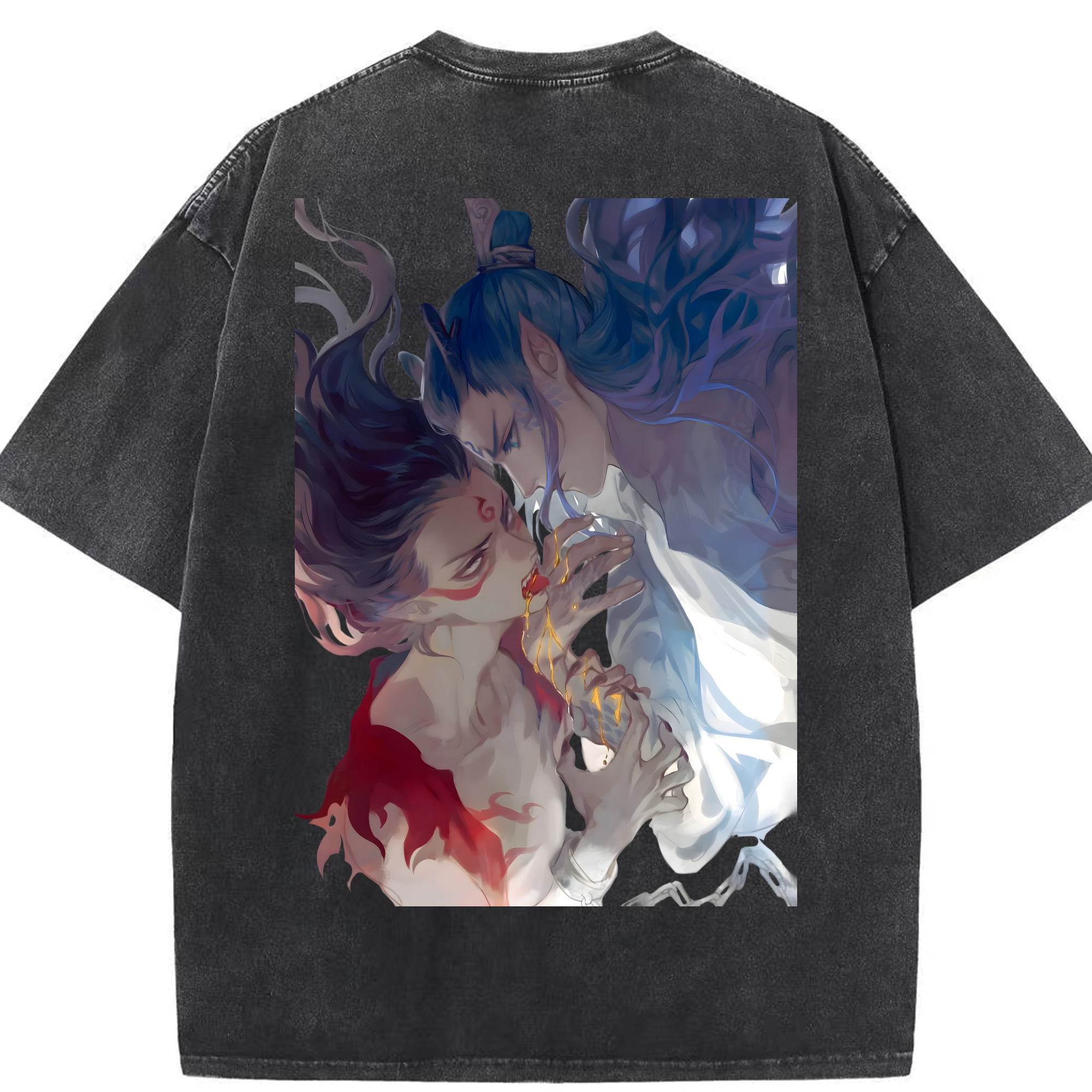 （画像用） Ne Zha 2 ナタ 魔童の大暴れ 綿100% ヴィンテージ風 半袖Tシャツ（背面プリント）