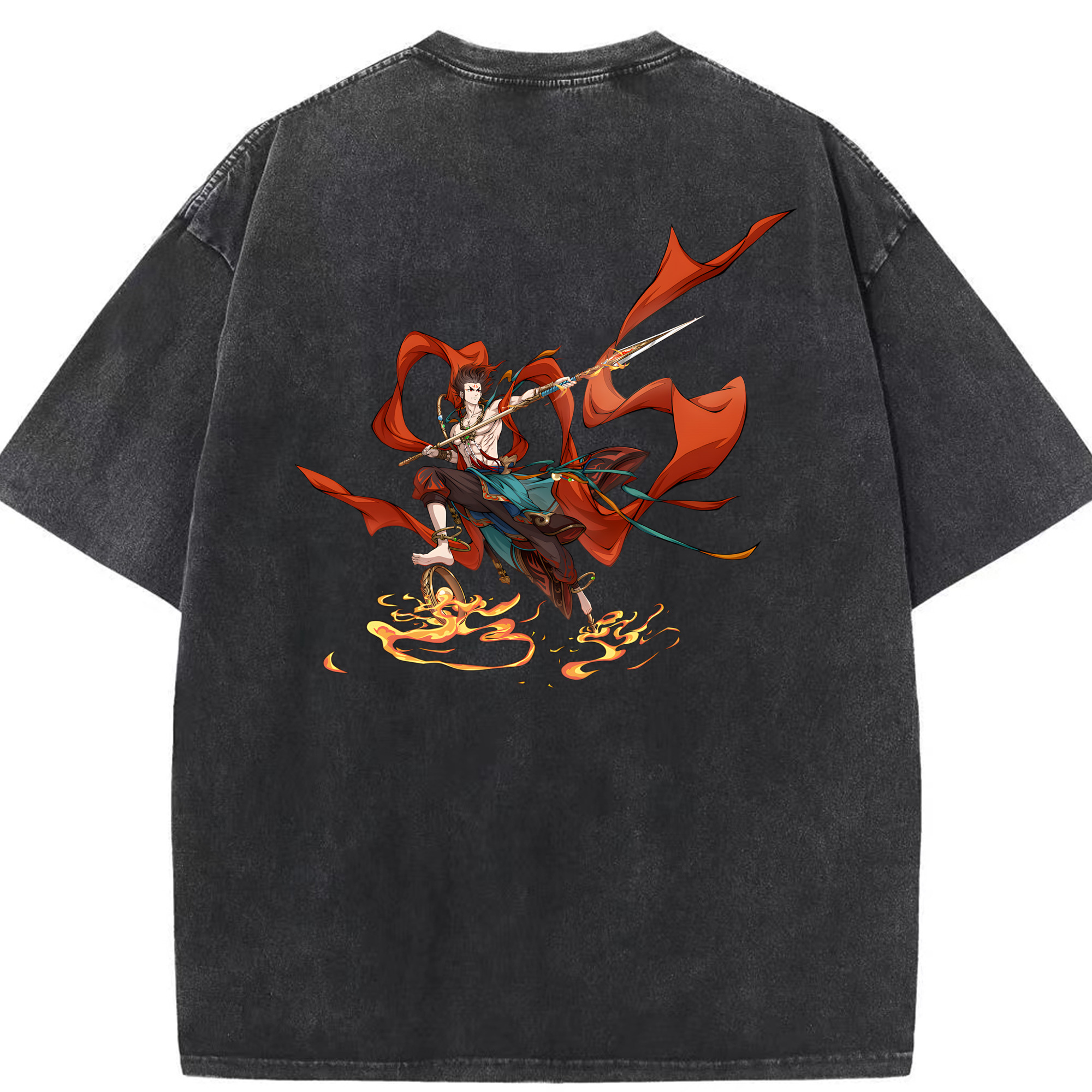 （画像用） Ne Zha 2 ナタ 魔童の大暴れ 綿100% ヴィンテージ風 半袖Tシャツ（背面プリント）