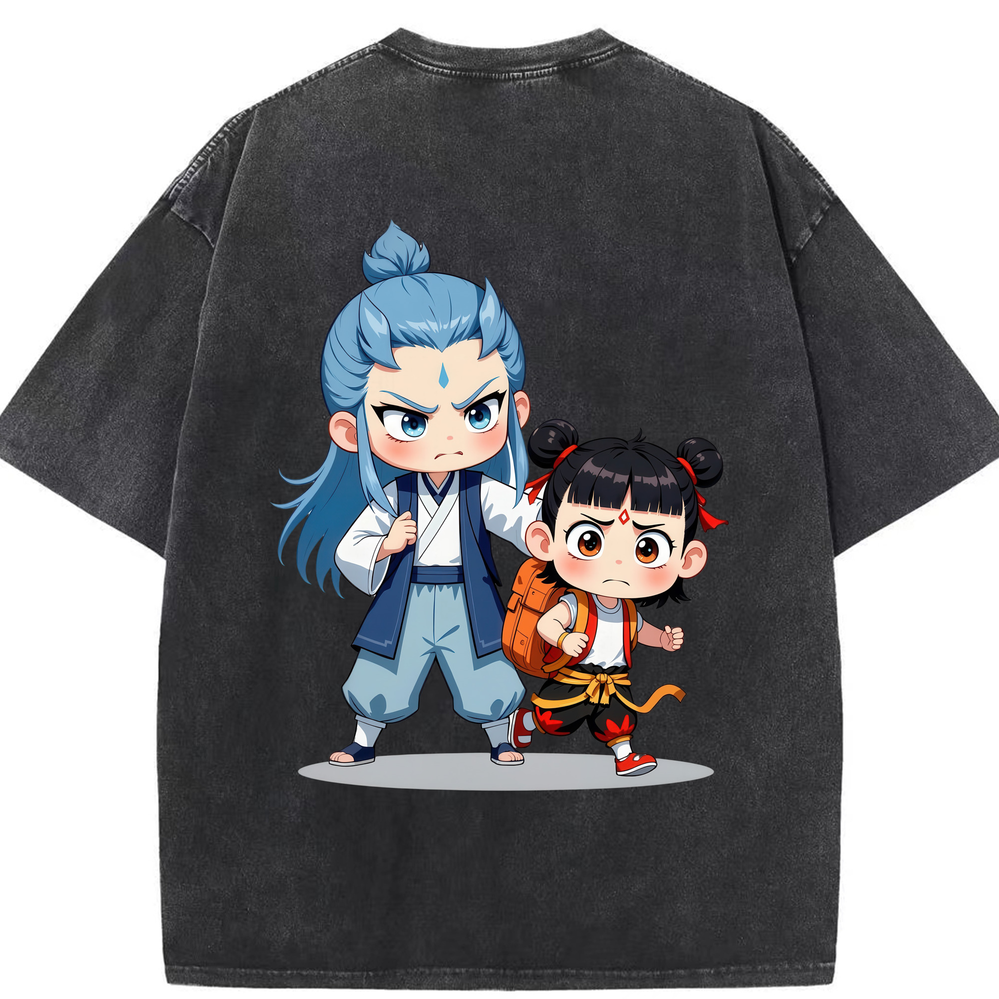 （画像用） Ne Zha 2 ナタ 魔童の大暴れ 綿100% ヴィンテージ風 半袖Tシャツ（背面プリント）