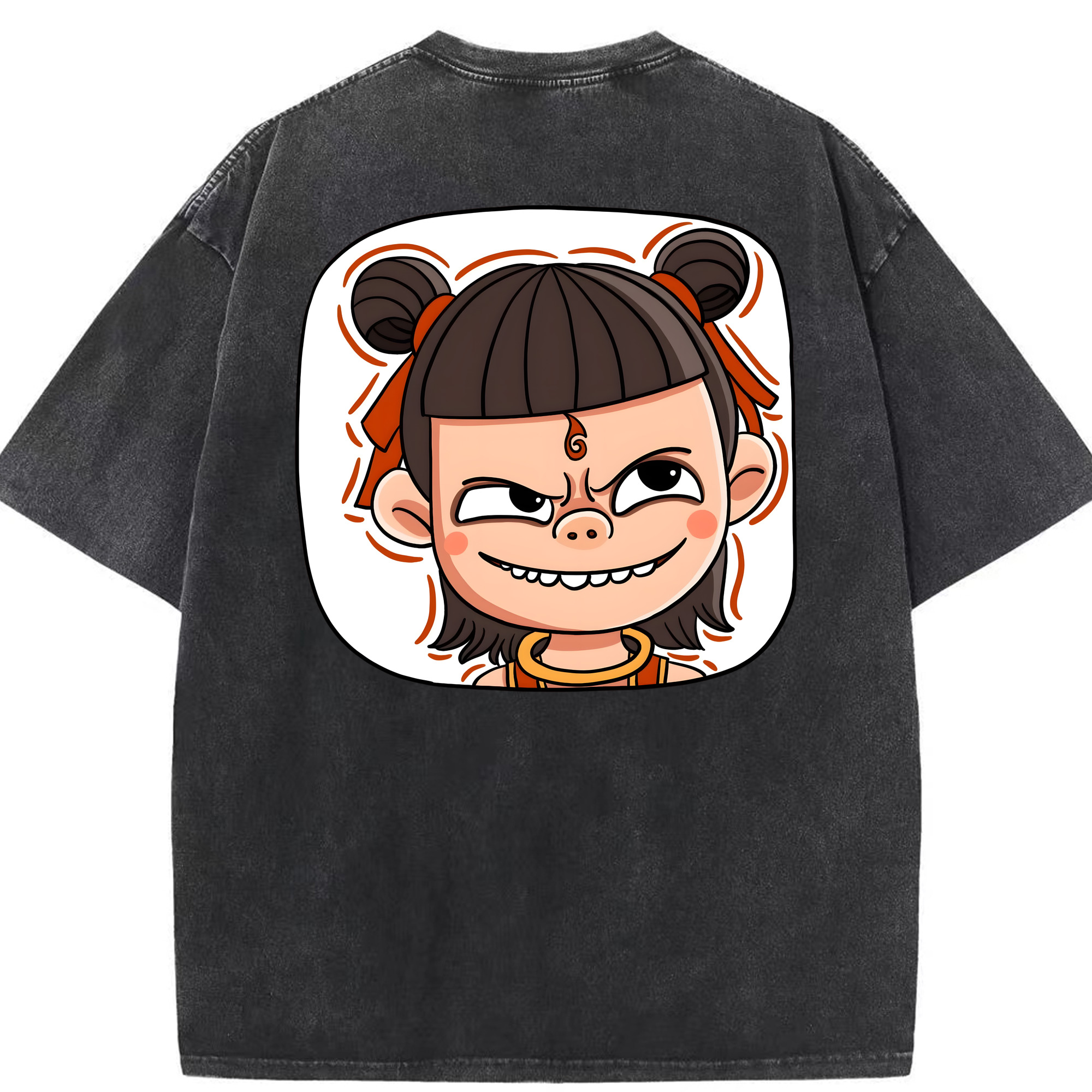 （画像用） Ne Zha 2 ナタ 魔童の大暴れ 綿100% ヴィンテージ風 半袖Tシャツ（背面プリント）