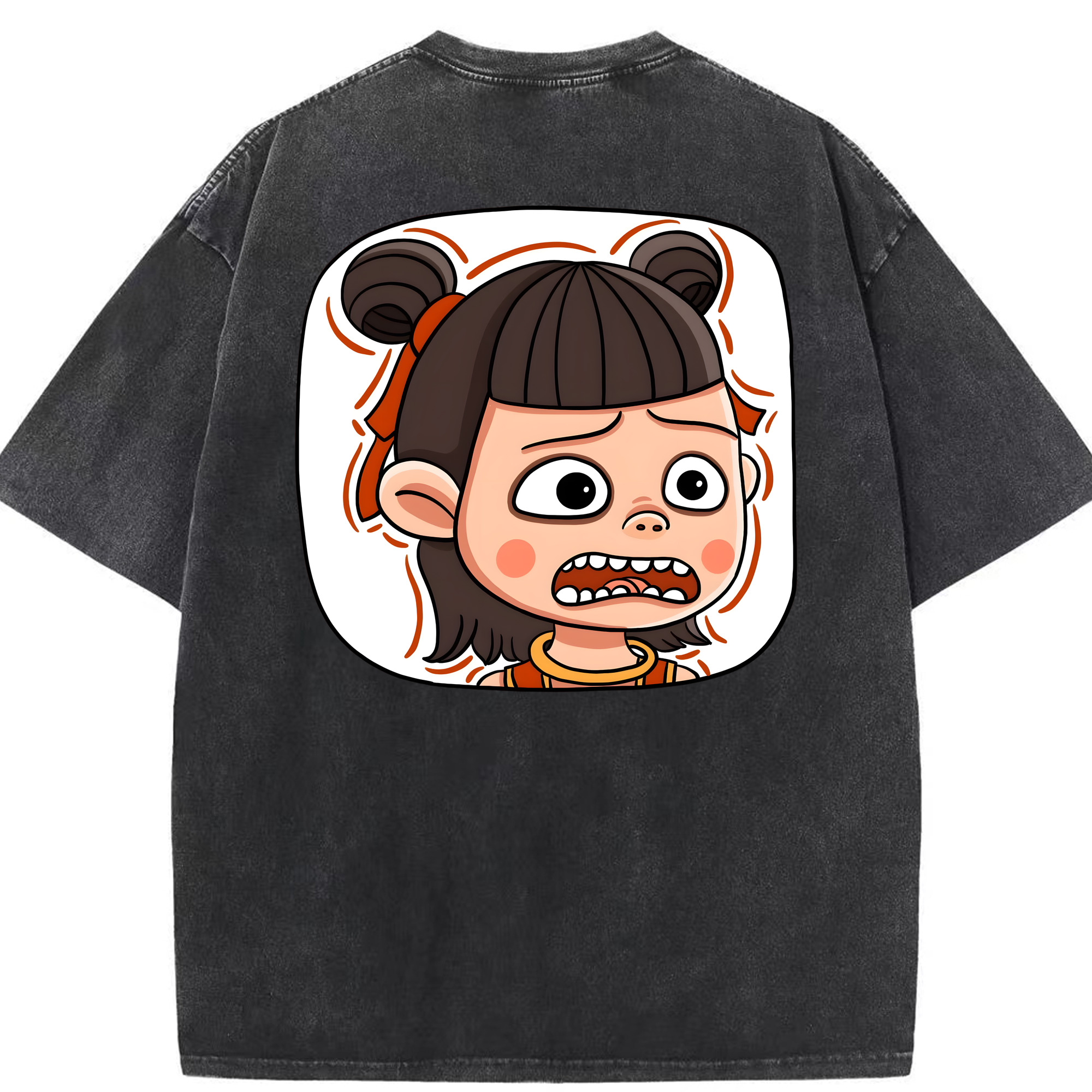 （画像用） Ne Zha 2 ナタ 魔童の大暴れ 綿100% ヴィンテージ風 半袖Tシャツ（背面プリント）