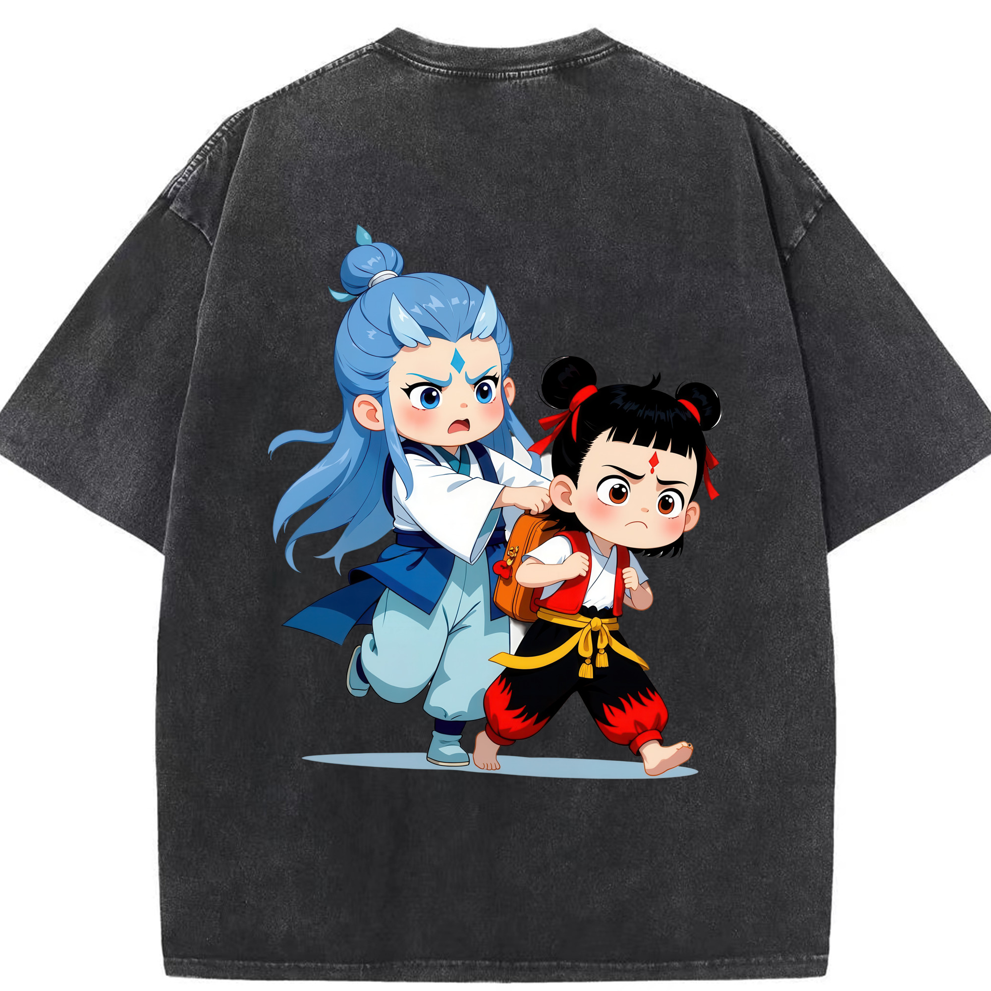 （画像用） Ne Zha 2 ナタ 魔童の大暴れ 綿100% ヴィンテージ風 半袖Tシャツ（背面プリント）