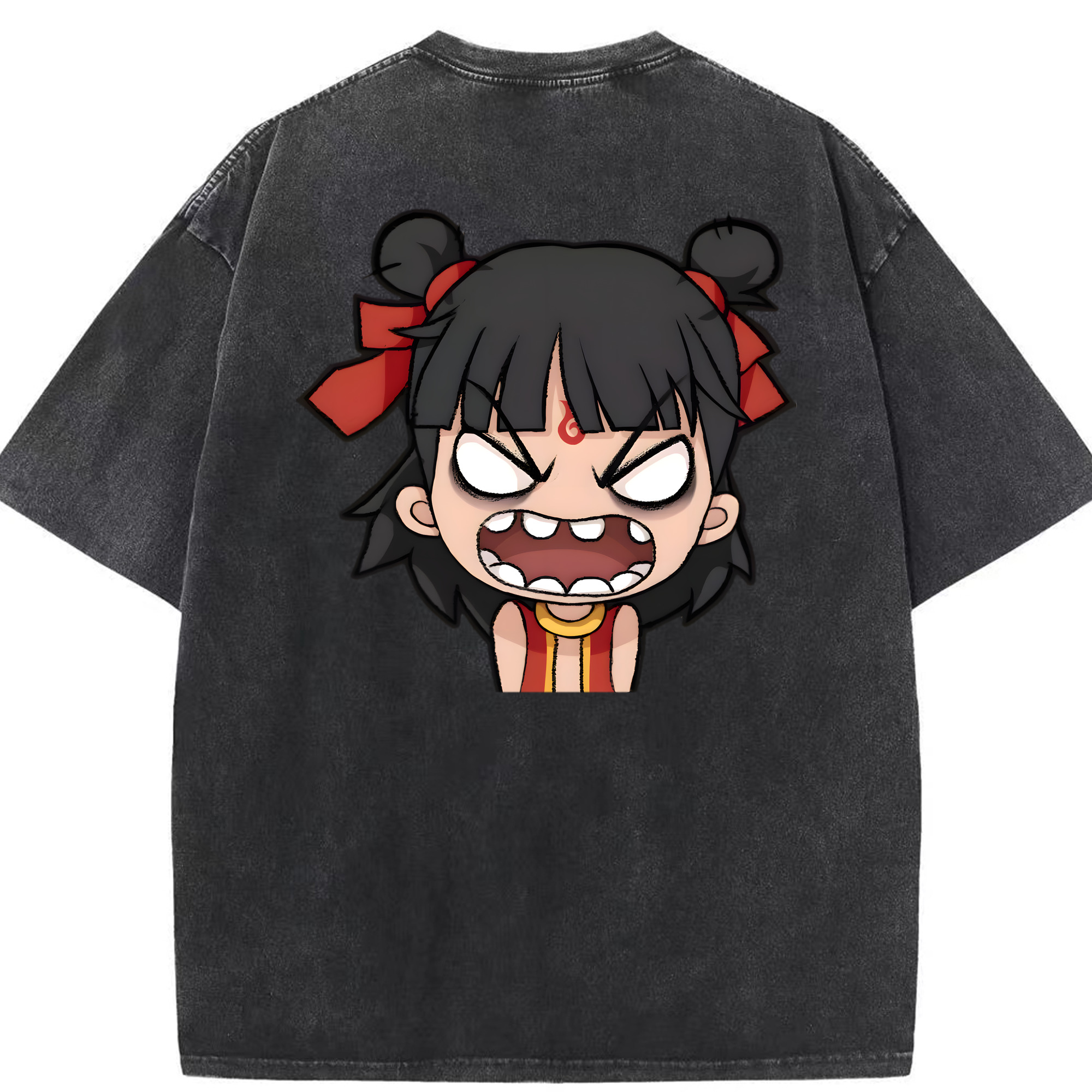 （画像用） Ne Zha 2 ナタ 魔童の大暴れ 綿100% ヴィンテージ風 半袖Tシャツ（背面プリント）