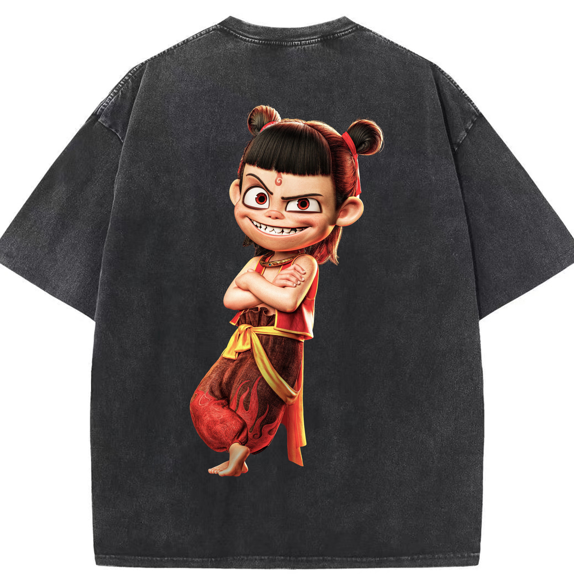 （画像用） Ne Zha 2 ナタ 魔童の大暴れ 綿100% ヴィンテージ風 半袖Tシャツ（背面プリント）