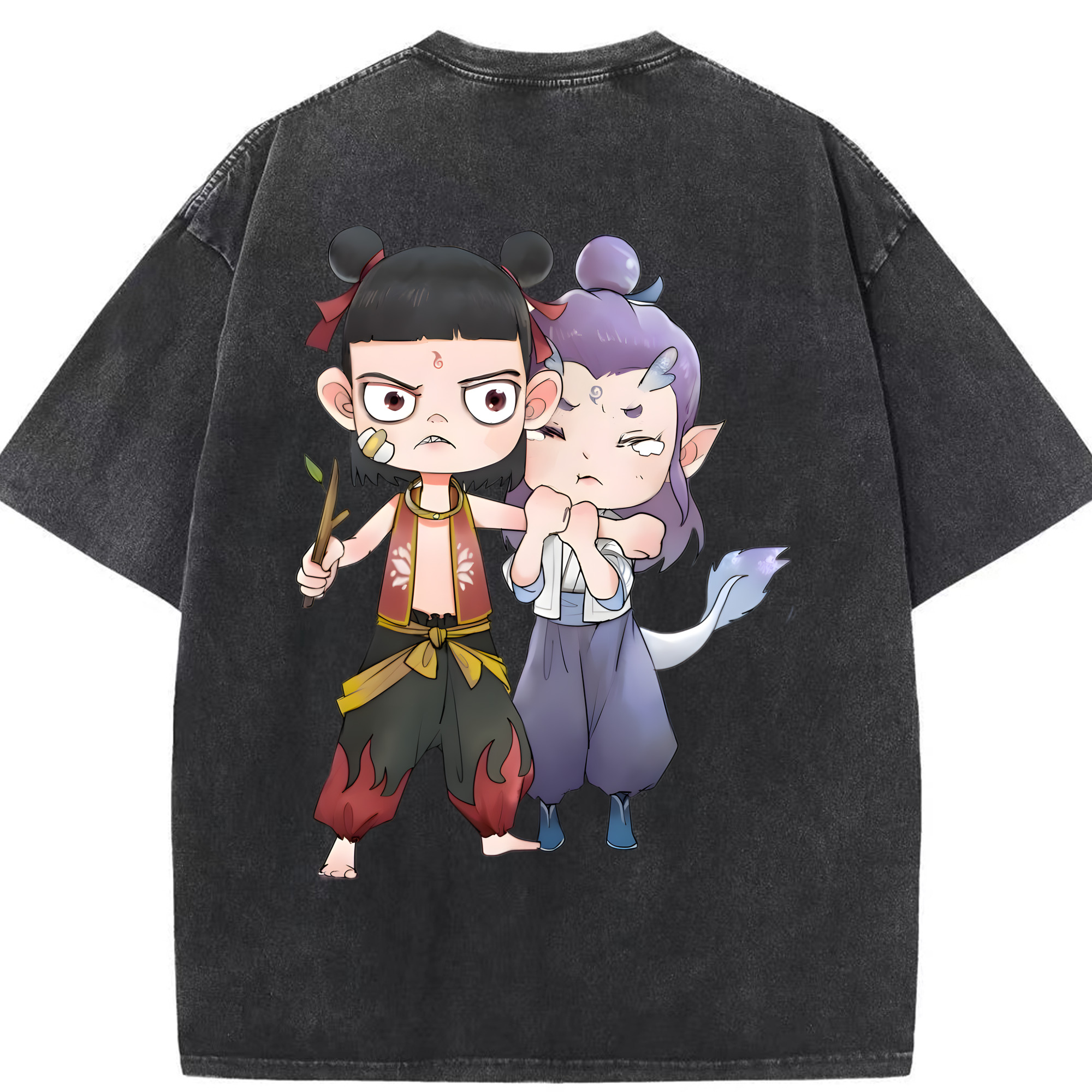 （画像用） Ne Zha 2 ナタ 魔童の大暴れ 綿100% ヴィンテージ風 半袖Tシャツ（背面プリント）