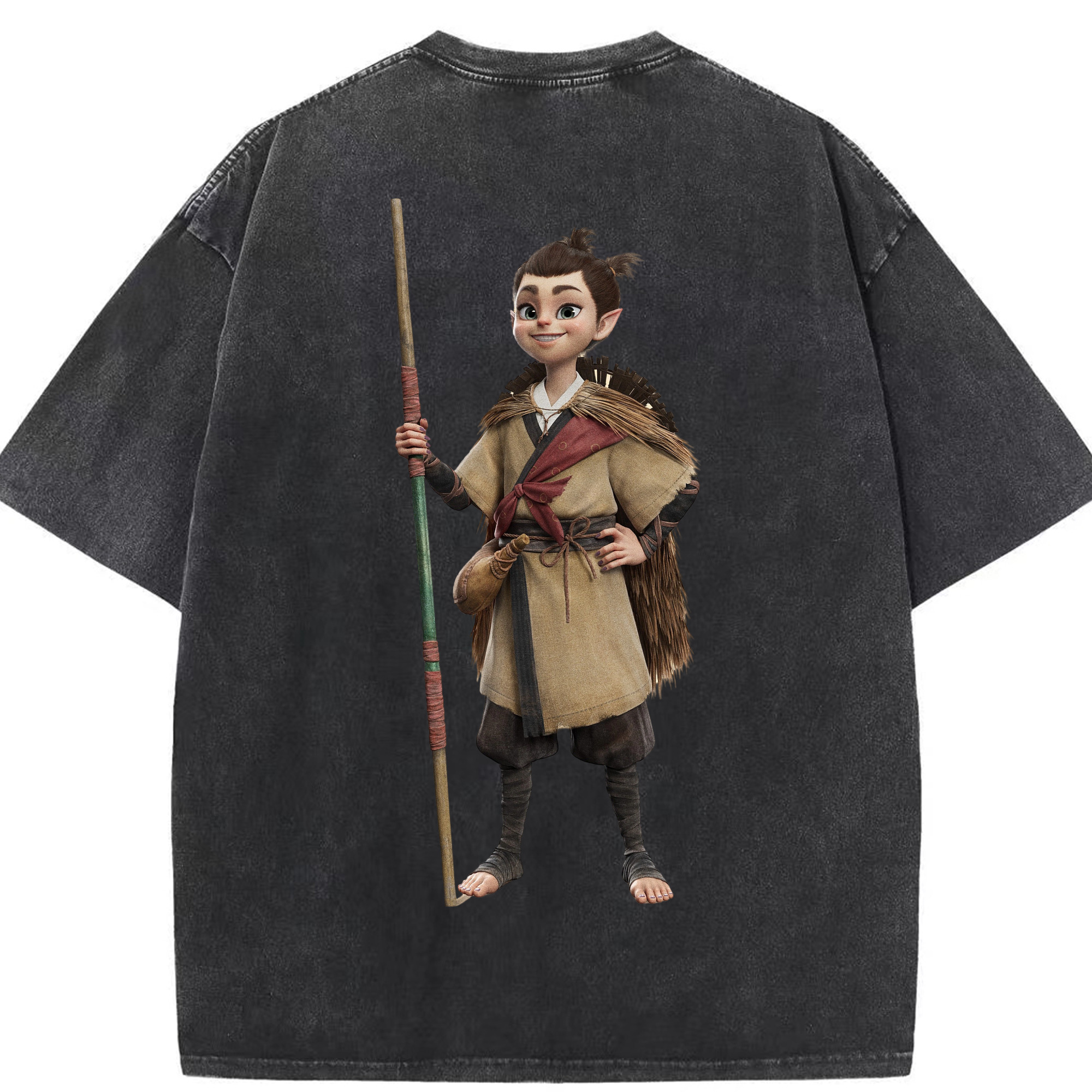 （画像用） Ne Zha 2 ナタ 魔童の大暴れ 綿100% ヴィンテージ風 半袖Tシャツ（背面プリント）