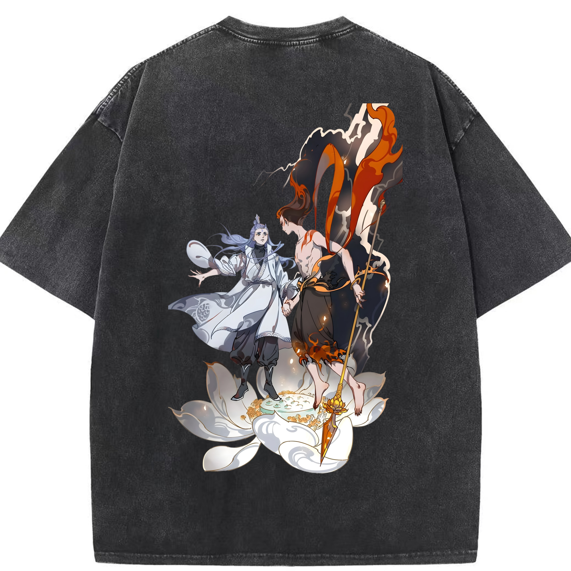 （画像用） Ne Zha 2 ナタ 魔童の大暴れ 綿100% ヴィンテージ風 半袖Tシャツ（背面プリント）