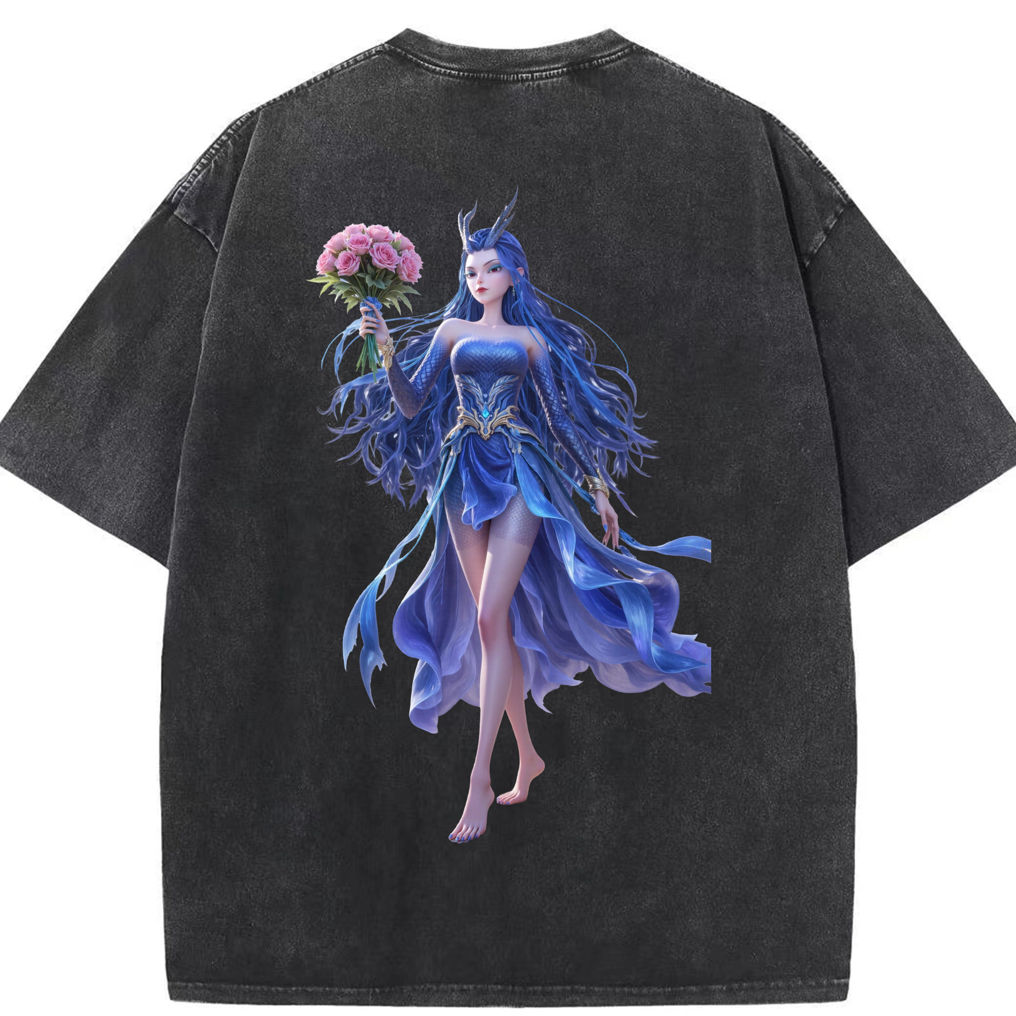 （画像用） Ne Zha 2 ナタ 魔童の大暴れ 綿100% ヴィンテージ風 半袖Tシャツ（背面プリント）