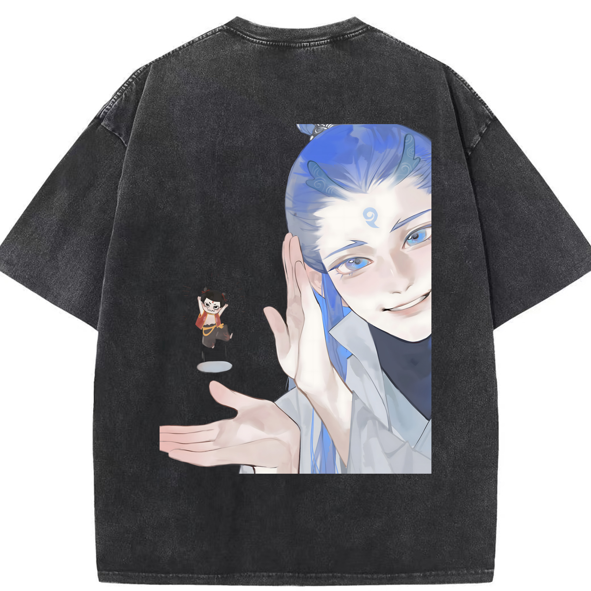 （画像用） Ne Zha 2 ナタ 魔童の大暴れ 綿100% ヴィンテージ風 半袖Tシャツ（背面プリント）