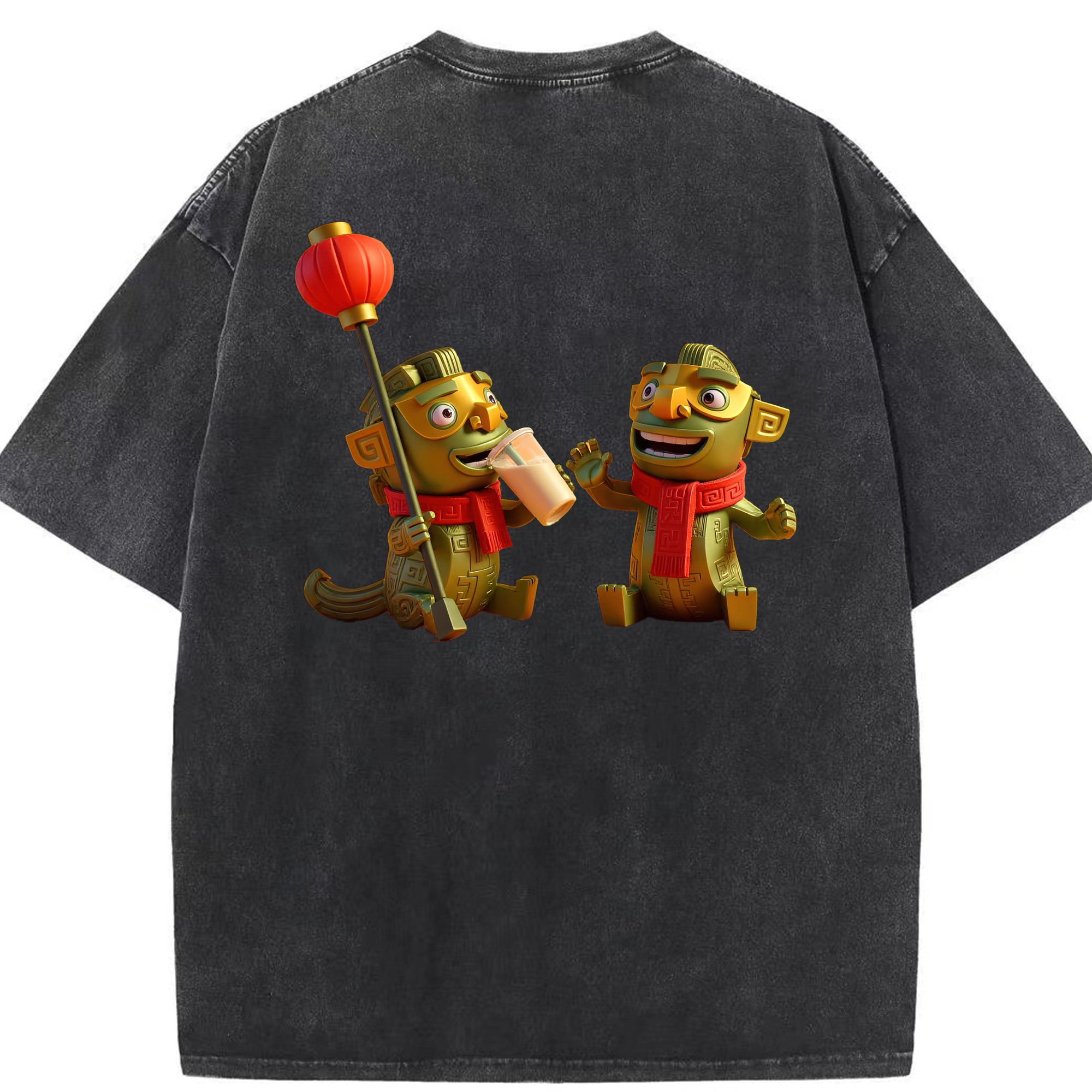 （画像用） Ne Zha 2 ナタ 魔童の大暴れ 綿100% ヴィンテージ風 半袖Tシャツ（背面プリント）